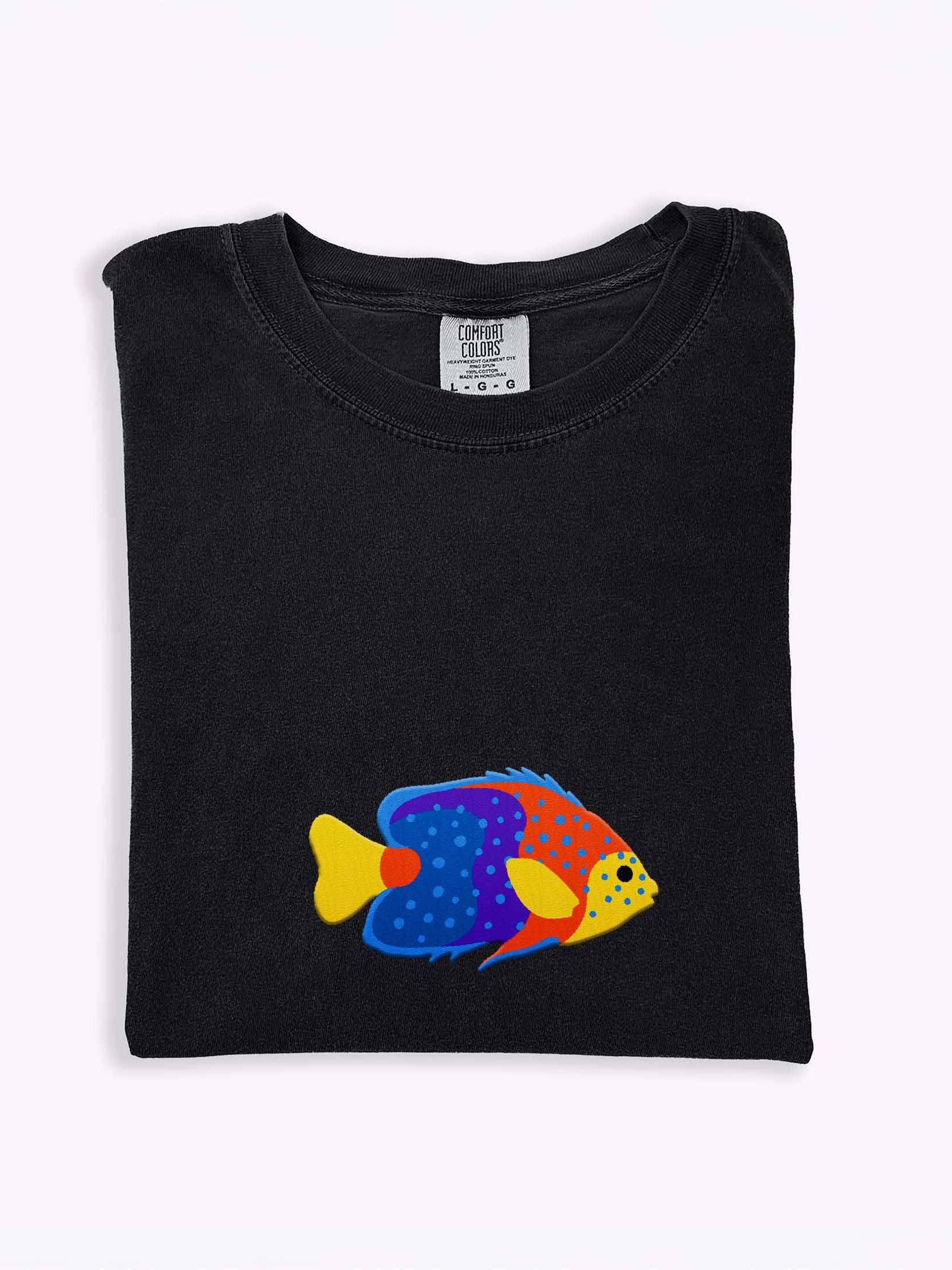 Interruptus Angelfish Embroidered Shirt | Reef Aquarium Fish Embroidery Tee | Rare Saltwater Marine Fish Apparel product image (1)