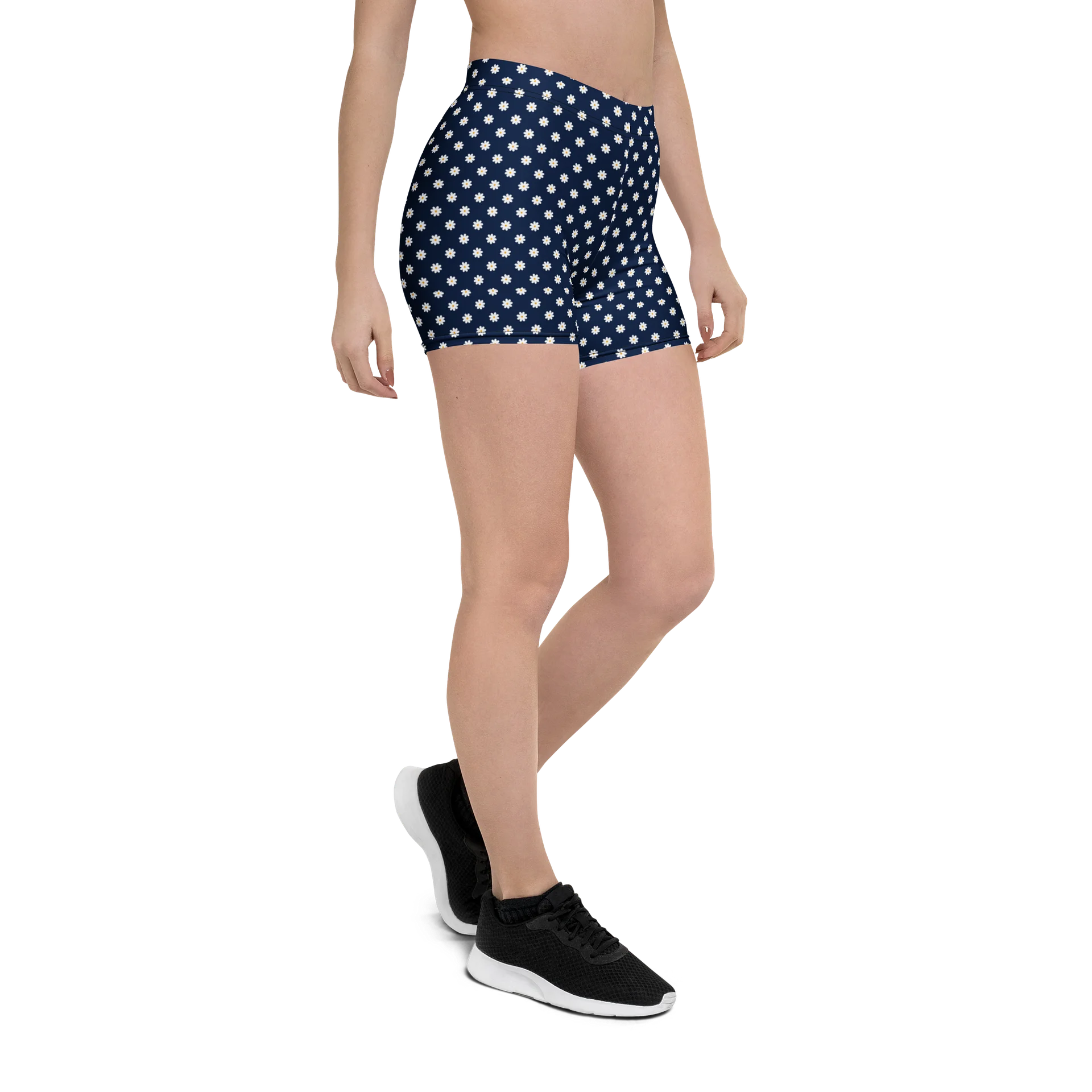 Navy Daisy All-Over Print Women’s Fitted Shorts product image (7)