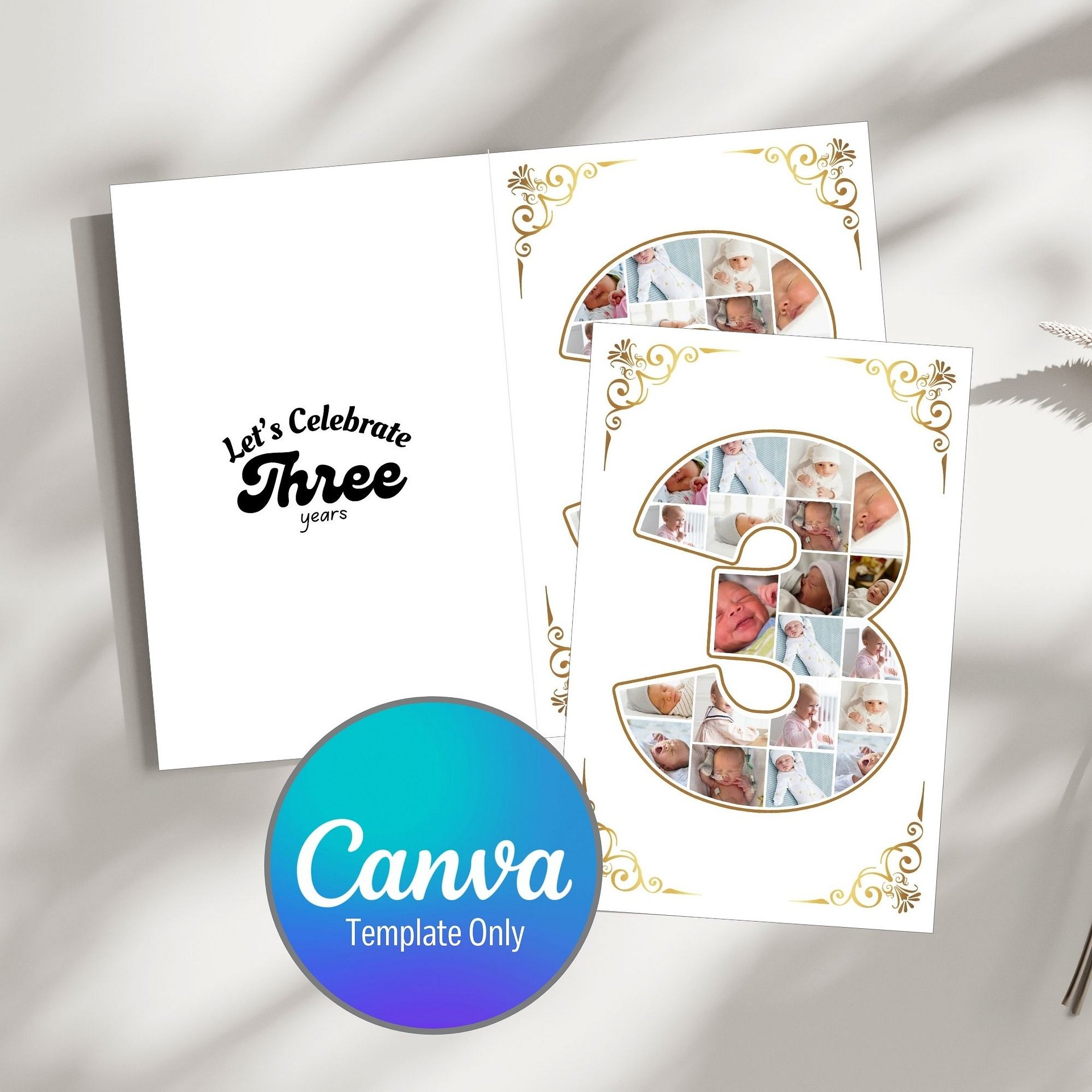 Three Year Celebration Card Photo Collage Canva Template | auseller