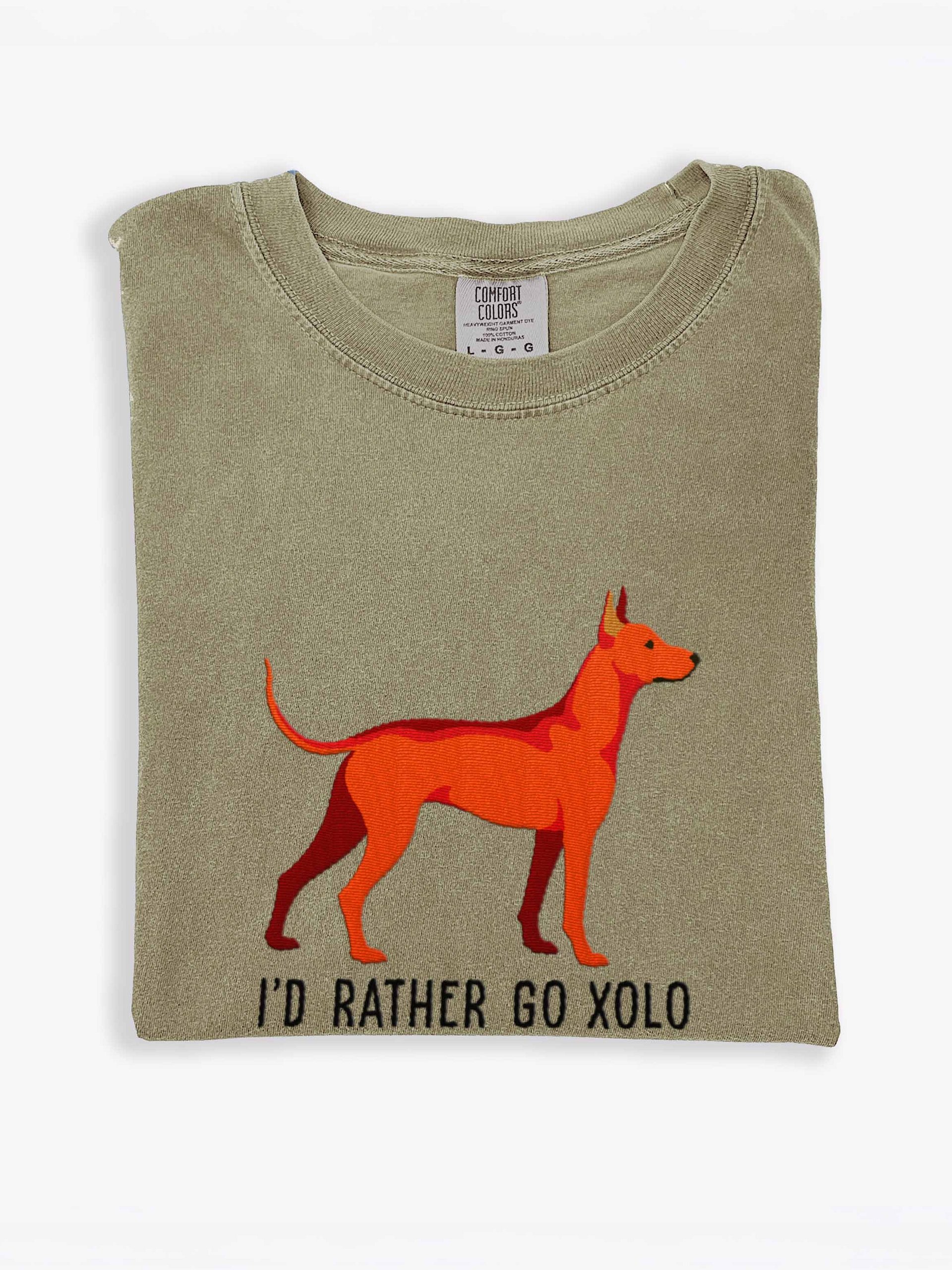 I'd Rather Go Xolo T-Shirt(Embroidered) of a Mexican Hairless Dog/Xoloitzcuintli(Red) product image (2)