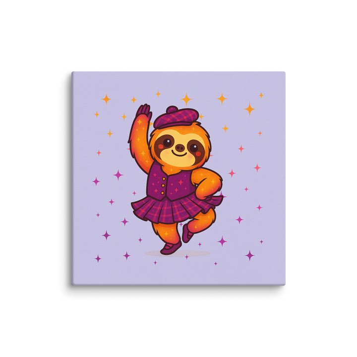 Highland Dance Sloth Canvas – Cute Pink Tartan Scottish Sloth Wall Art for Dancers, Teachers, and Sparkly Decor Lovers – 6x6" product image (1)