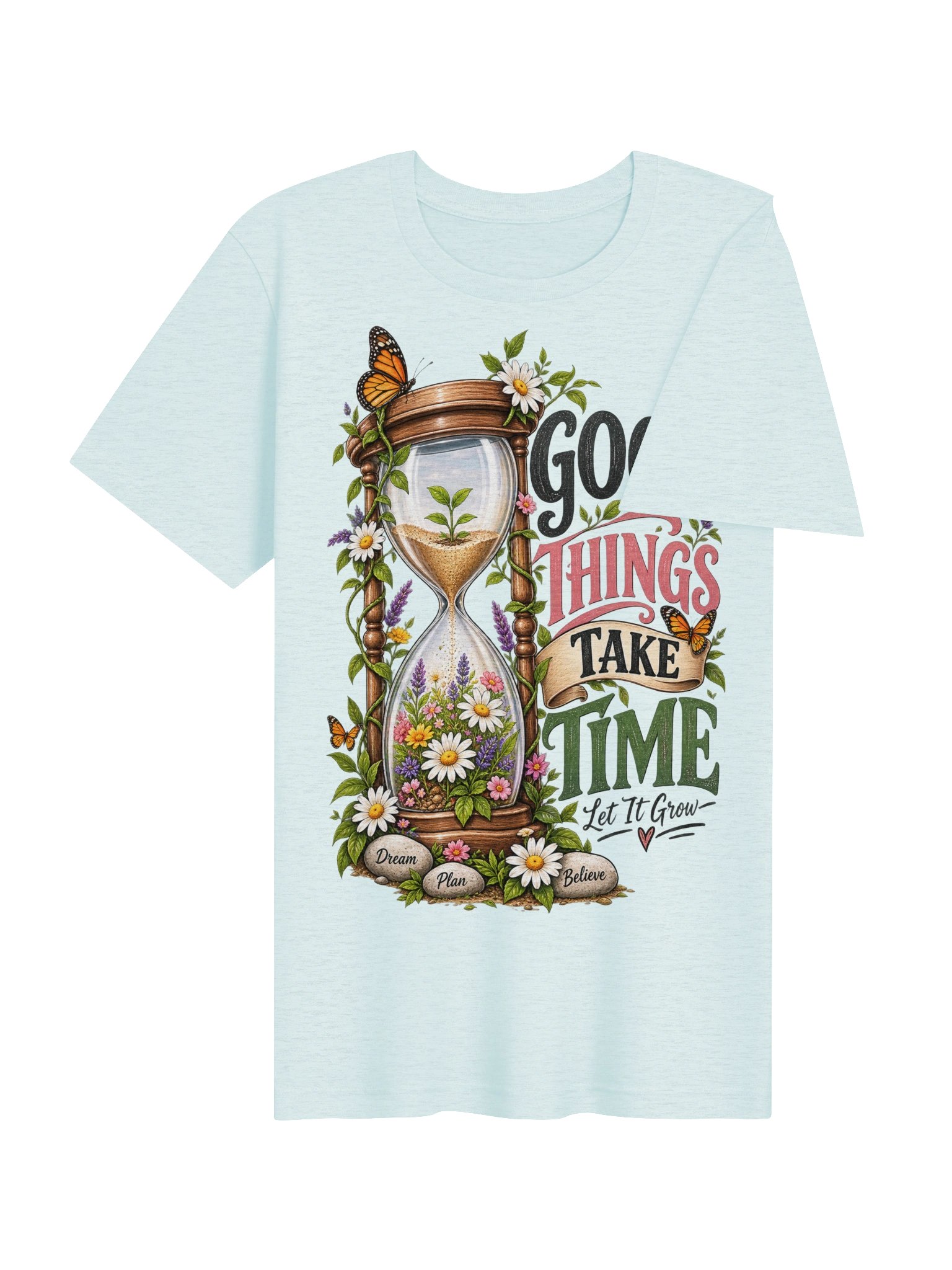 Good Things Take Time T-Shirt | Floral Hourglass Motivational Tee | Let It Grow Positive Mindset Shirt for Women product image (14)