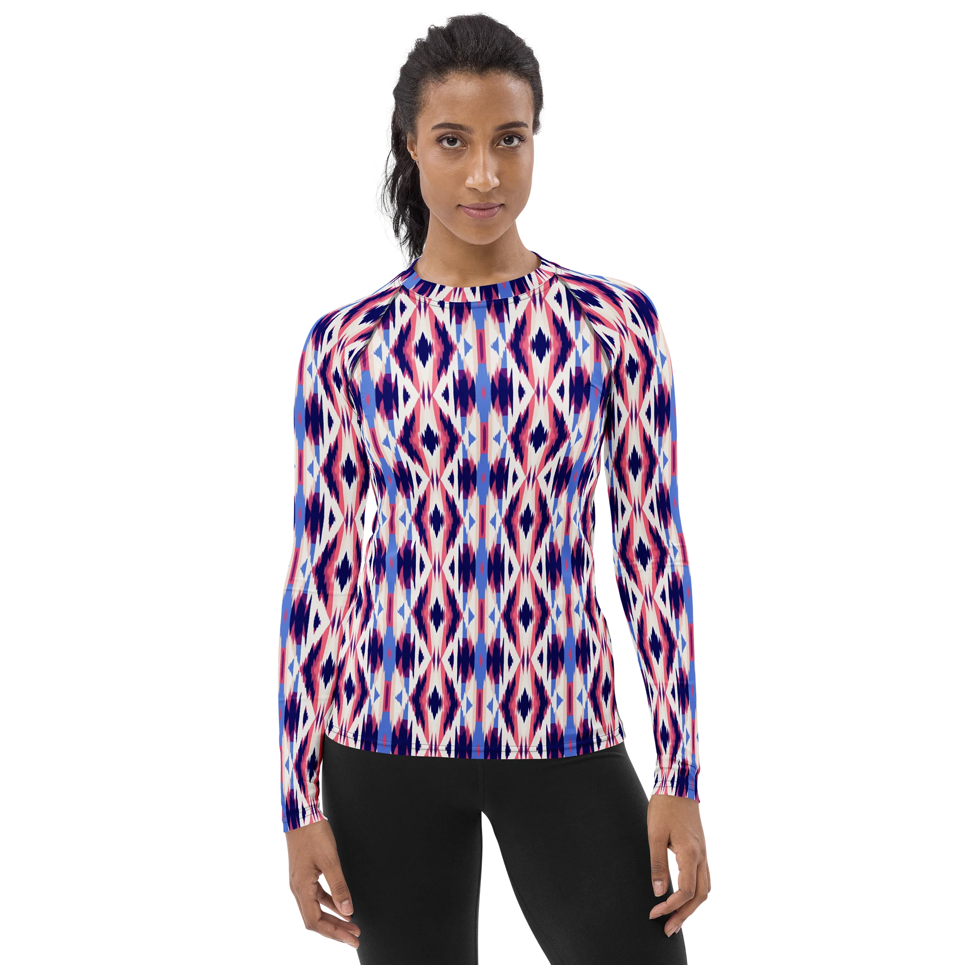 Vibrant Ikat Diamond Pattern Women's Rash Guard product image (1)
