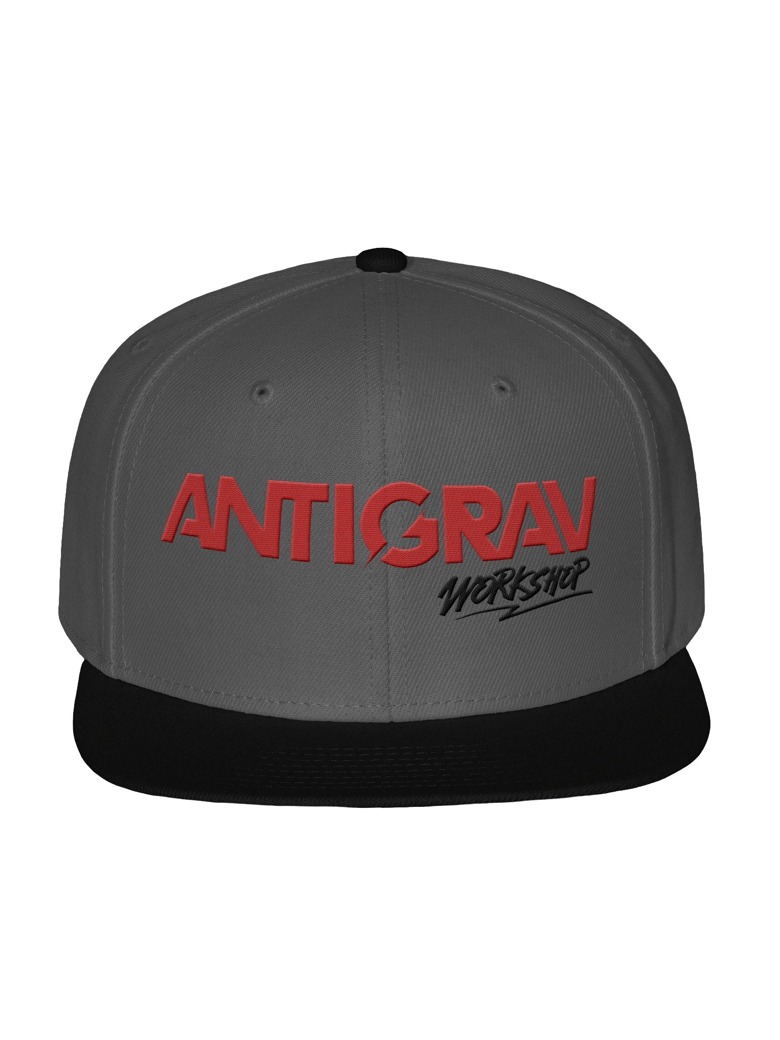 Antigrav Workshop Snapback Hat | Embroidered Wool Blend Flat Bill Cap | Gray/Black product image (2)