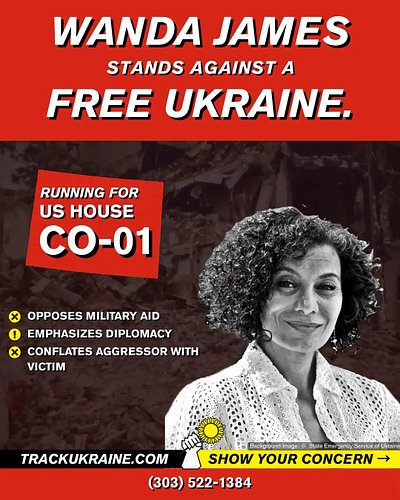 Colorado district 1 congressional candidate @wandaljames opposes aid to support Ukraine's defense. She is the only candidate ...