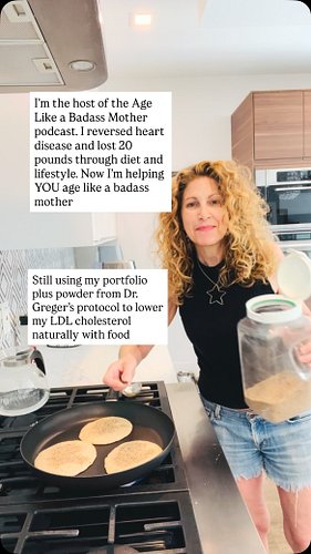 Healthy, whole food, plant based pancakes with Dr. Greger’s portfolio plus powder. Listen to the episodes about lowering your...