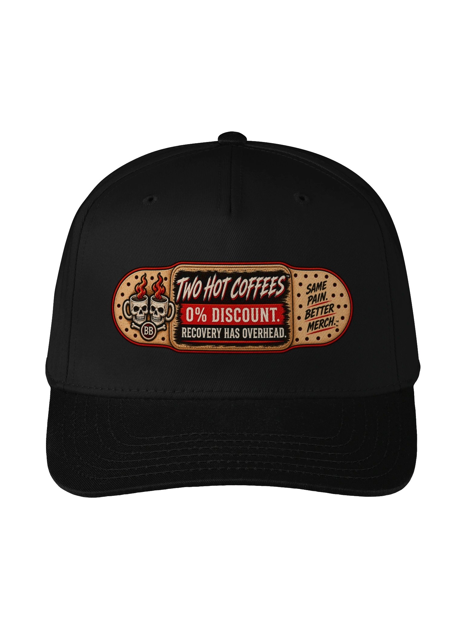 TWO HOT COFFEES™ — 0% DISCOUNT. RECOVERY HAS OVERHEAD. — BASEBALL CAP product image (1)