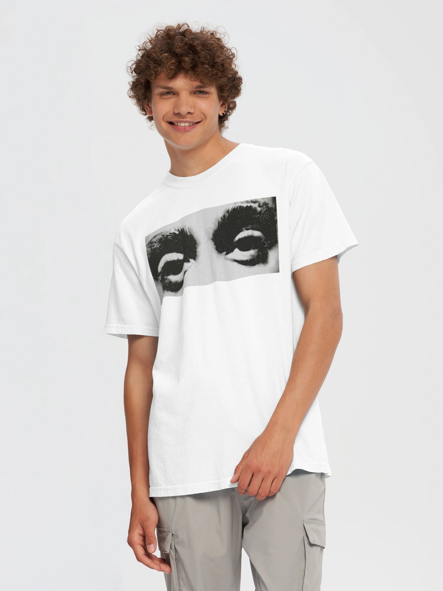 Mysterious Eyes Graphic Tee, Vintage Halftone Print Shirt, Aesthetic Streetwear, Bold Eye Art T-Shirt product image (5)