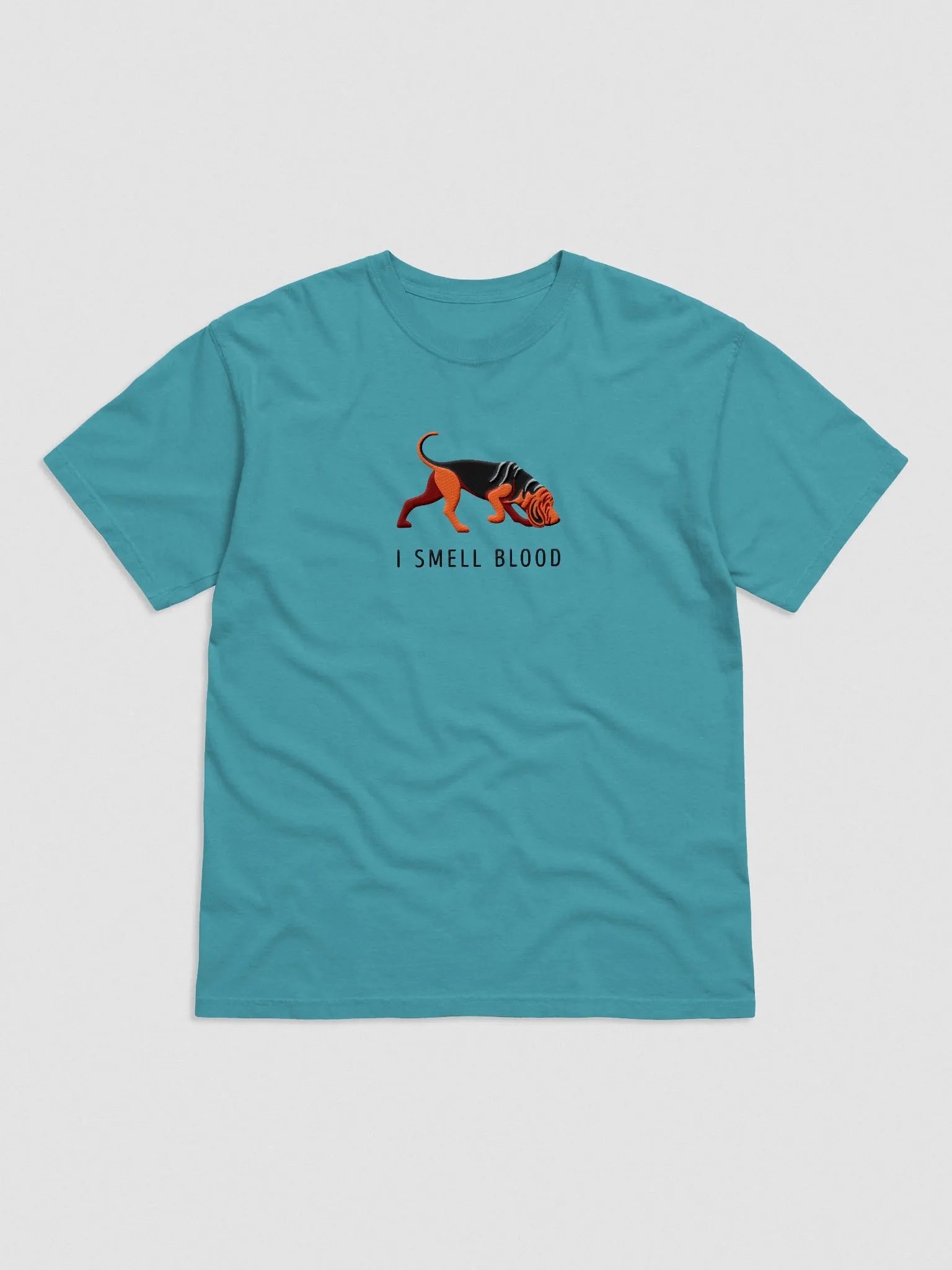 I Smell Blood T-Shirt(Embroidered) of a Bloodhound(Black & Tan) product image (4)