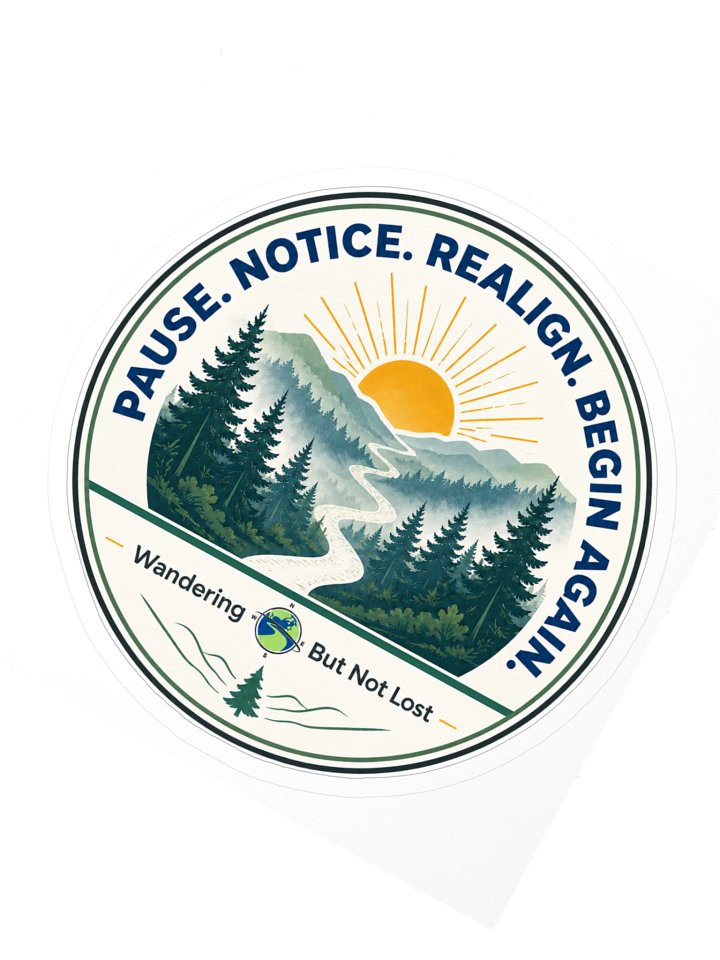Pause. Notice. Realign. Begin Again. Round Sticker product image (2)