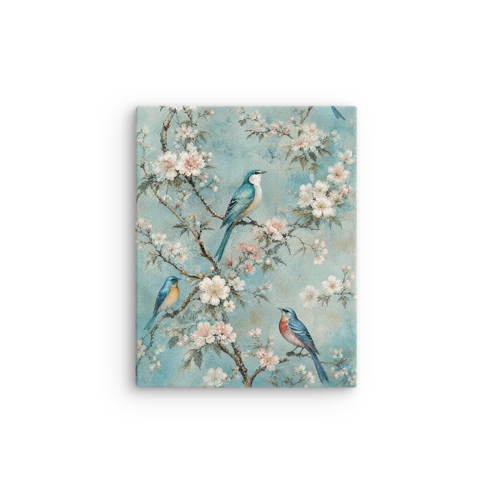 Elegant Chinoiserie Birds & Blossoms Thin Canvas Art Print - Antique Floral Wall Decor product image (2)