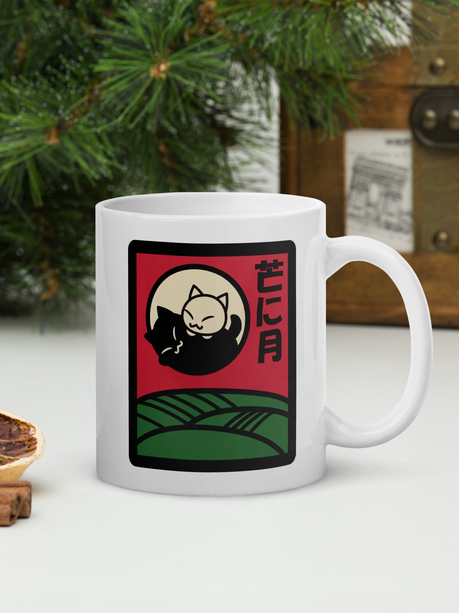 August Hanafuda Japanese Playing Card Cat 11 oz Mug product image (1)