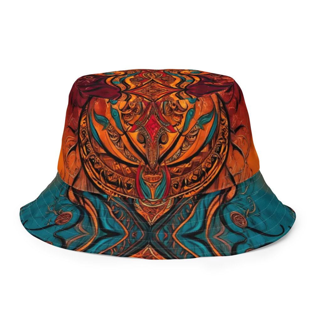 Reversible Burnt Orange & Teal Mandala Inspired Painted Bucket Hat product image (8)