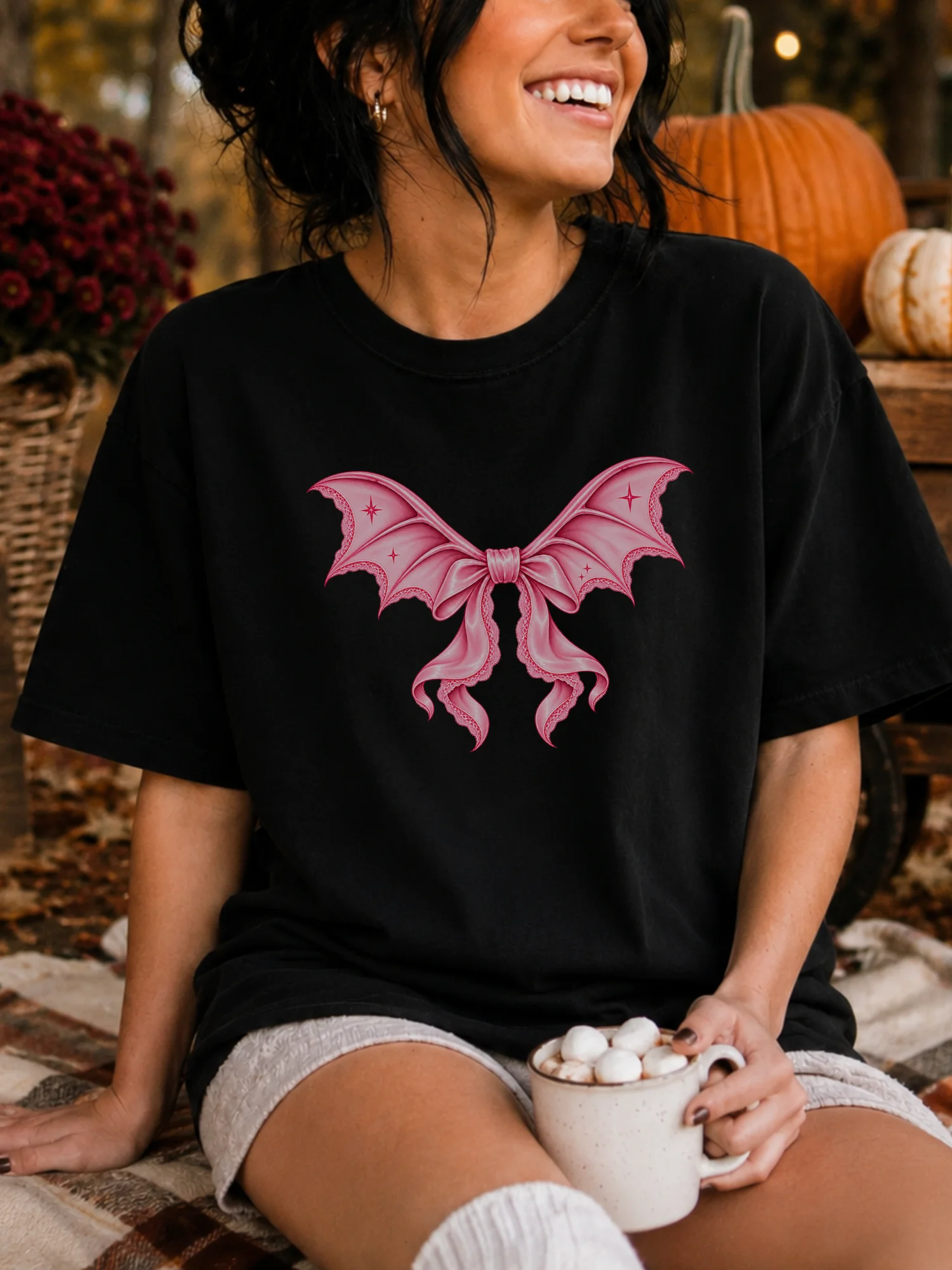 Comfort Colors Pink Bow Bat Graphic T-Shirt product image (2)