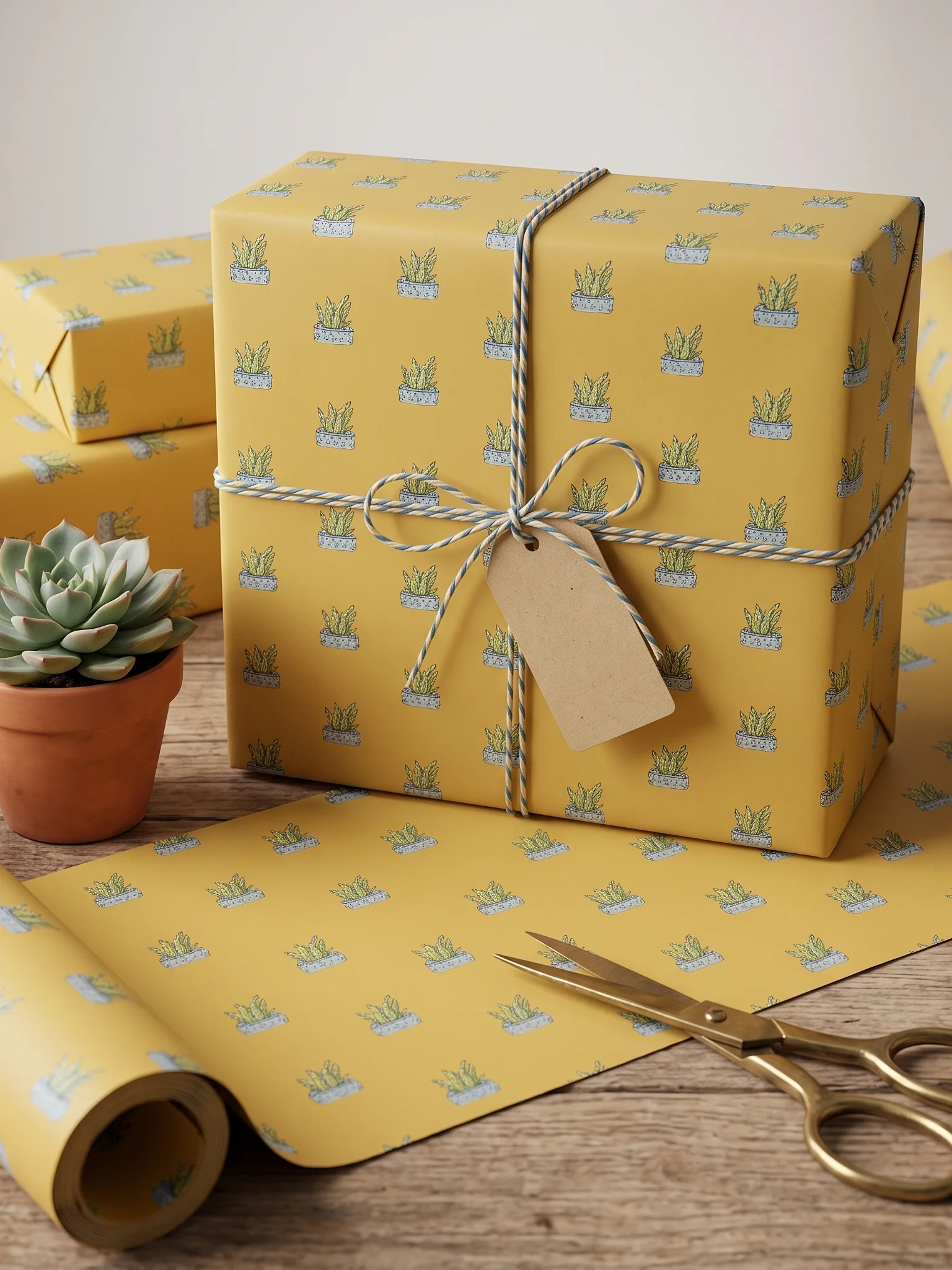 Aloe Vera Botanical Ditsy Pattern Gift Wrap Roll, Matte or Glossy Finish product image (1)