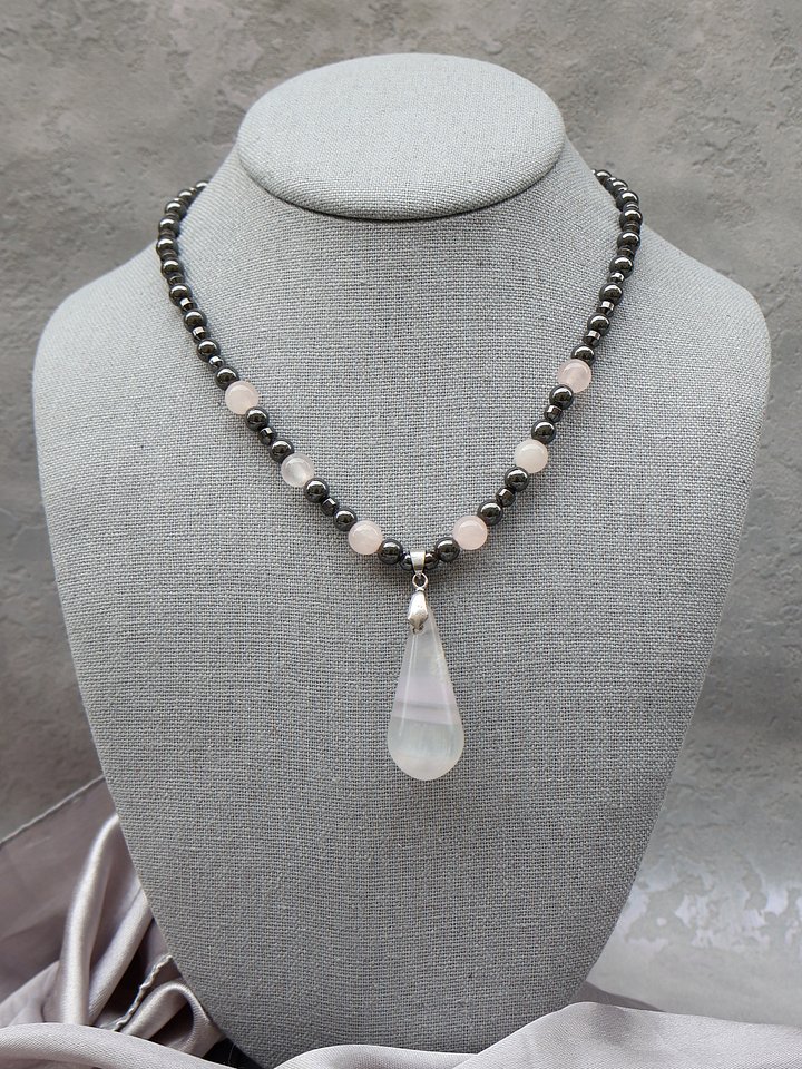 Quartz Drop Pendant Hematite Necklace product image (1)