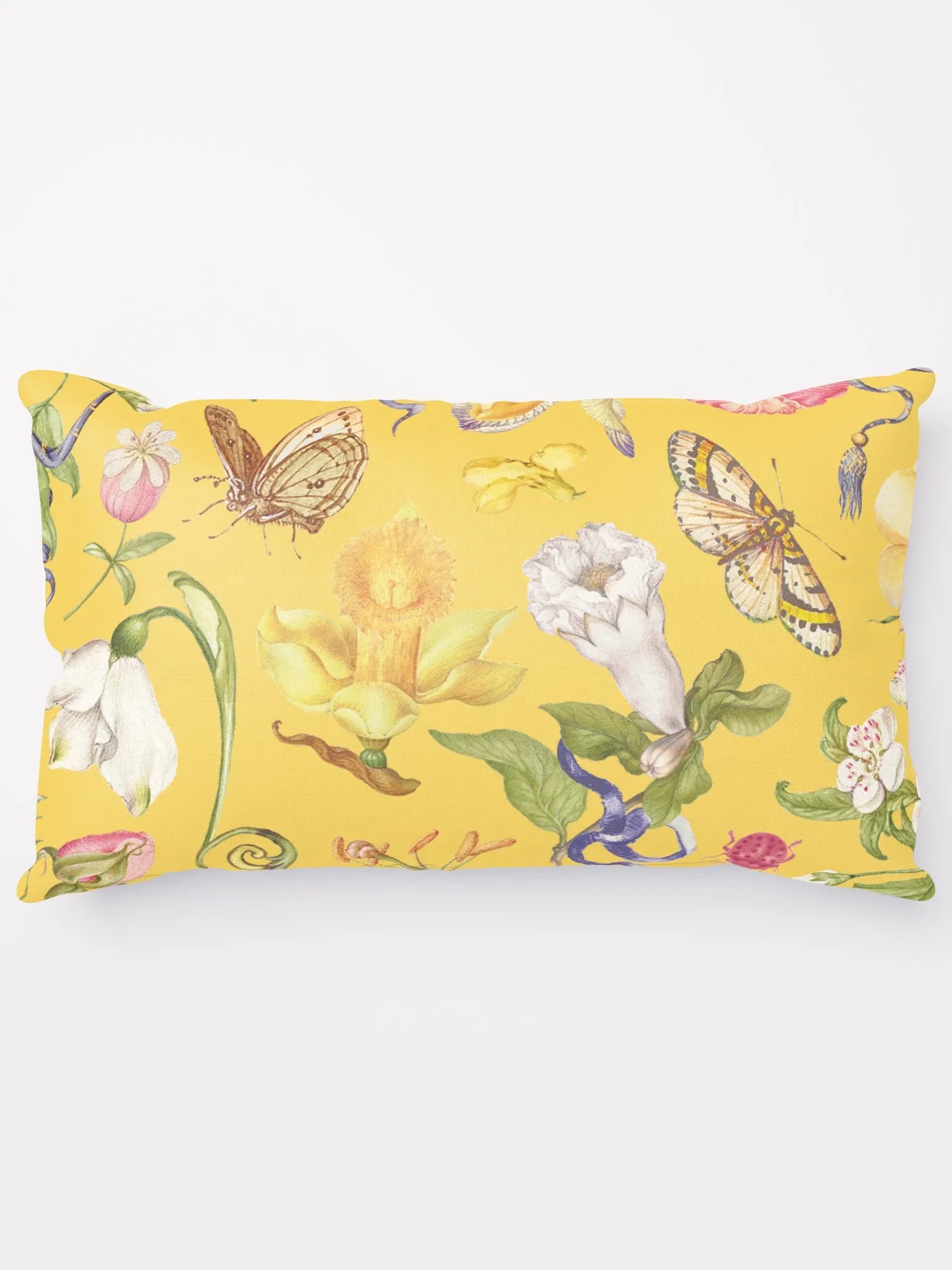 Vintage-Inspired Floral & Butterfly All-Over Print Pillow – Yellow product image (1)