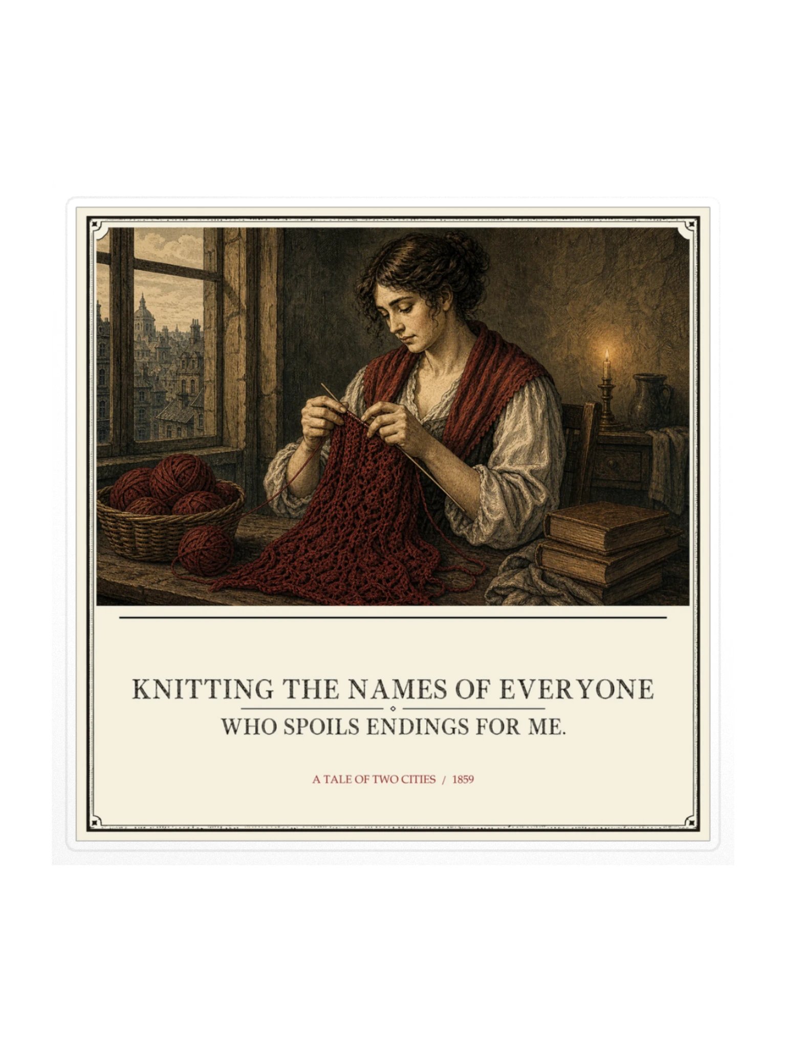 Knitting Names Everyone Who Spoils Endings For -- A Tale of Two Cities Sticker product image (1)