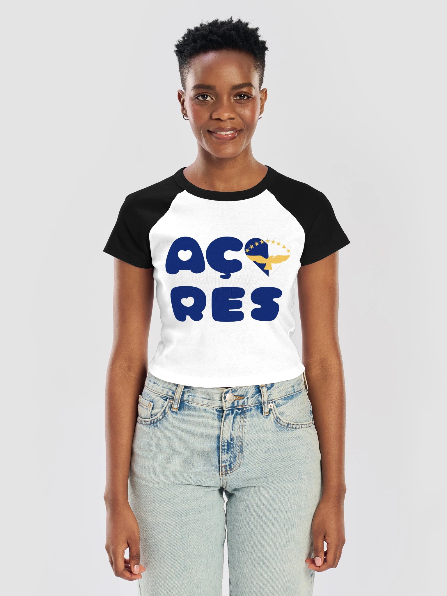 azores hearts (blue text) raglan 'baby' tee for adults product image (3)