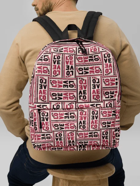 Pure LOVE dual Color Pattern on peach Background - All-Over Print Backpack product image (2)