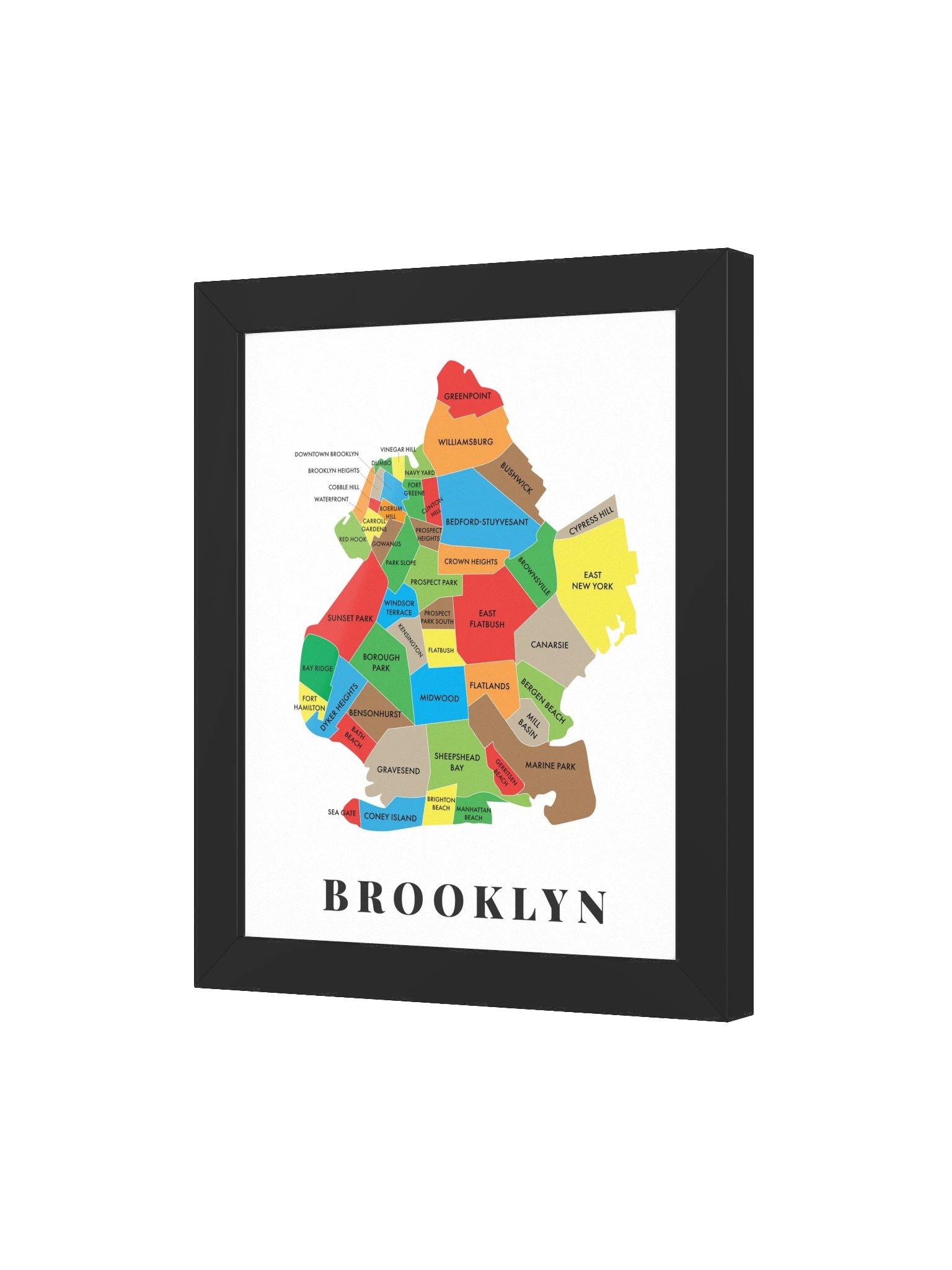 Brooklyn Neighborhood Map (Bright) [all] | Framed product image (3)