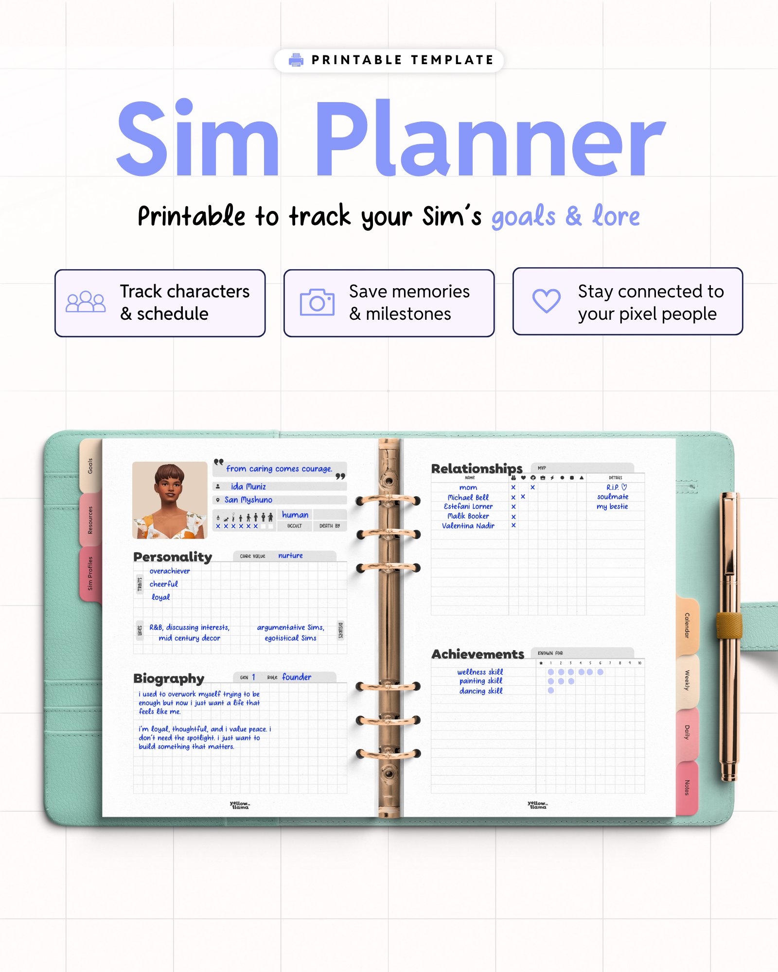Sim Planner Printable product image (1)