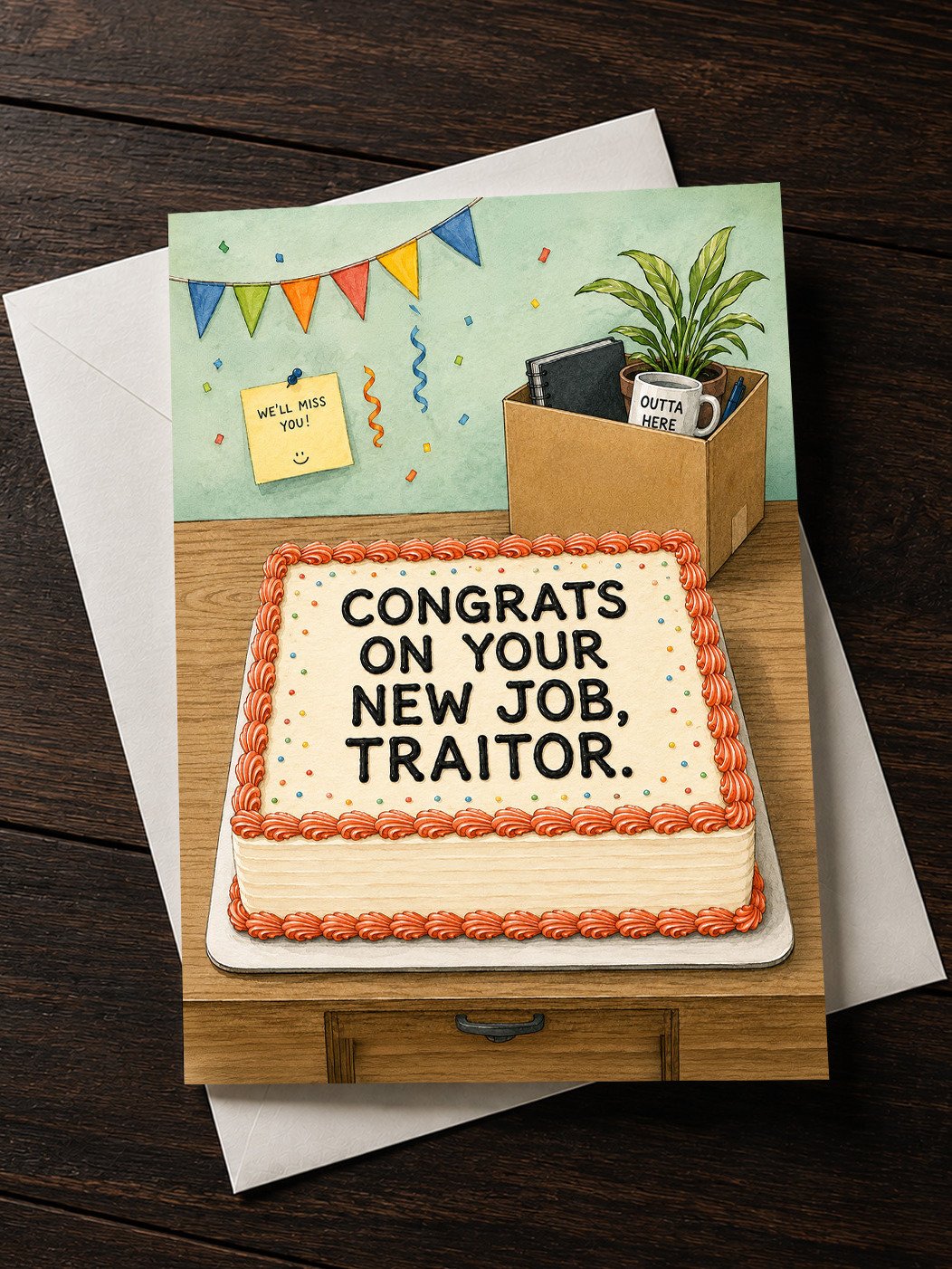 CONGRATS ON YOUR NEW JOB, TRAITOR: Funny Card For Coworker Or Work Friend Leaving Job product image (1)