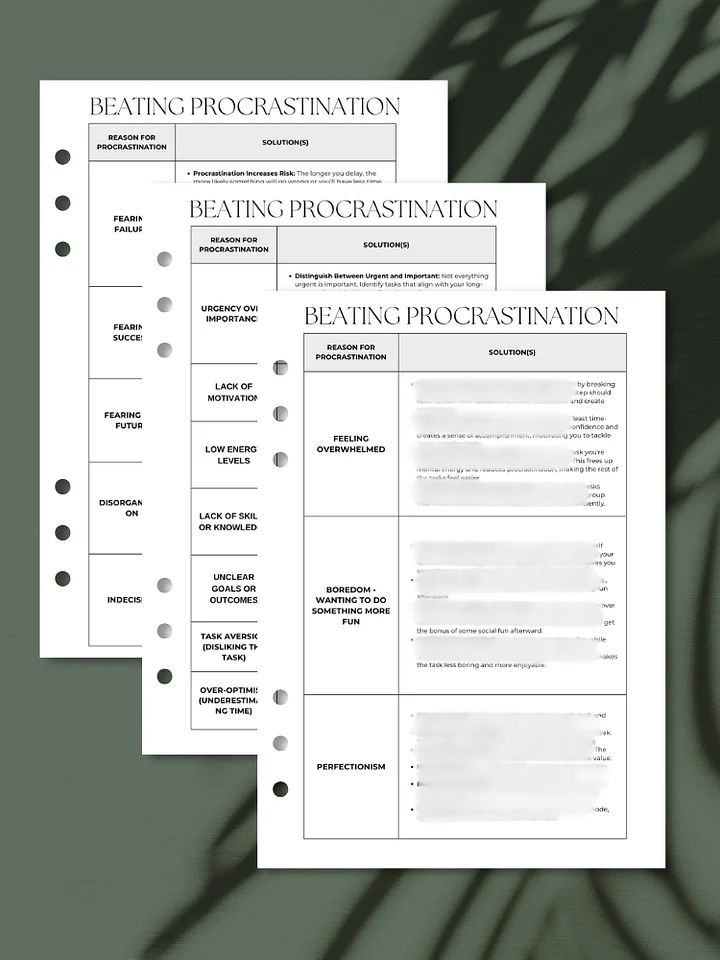 Solutions for Beating Procrastination | A5 Productivity Printable product image (1)