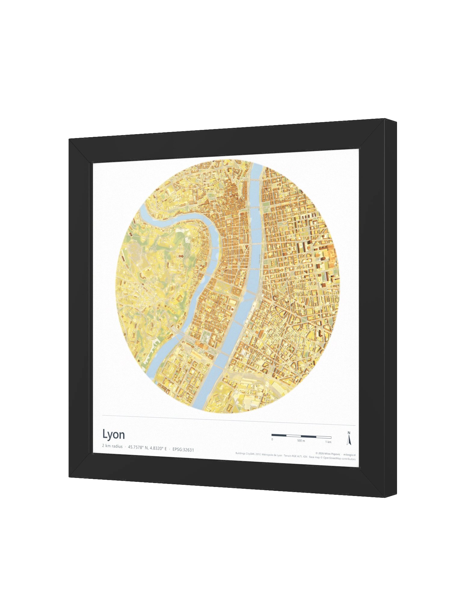 Lyon — Path-Traced 3D City Map · Framed Matte Poster product image (6)
