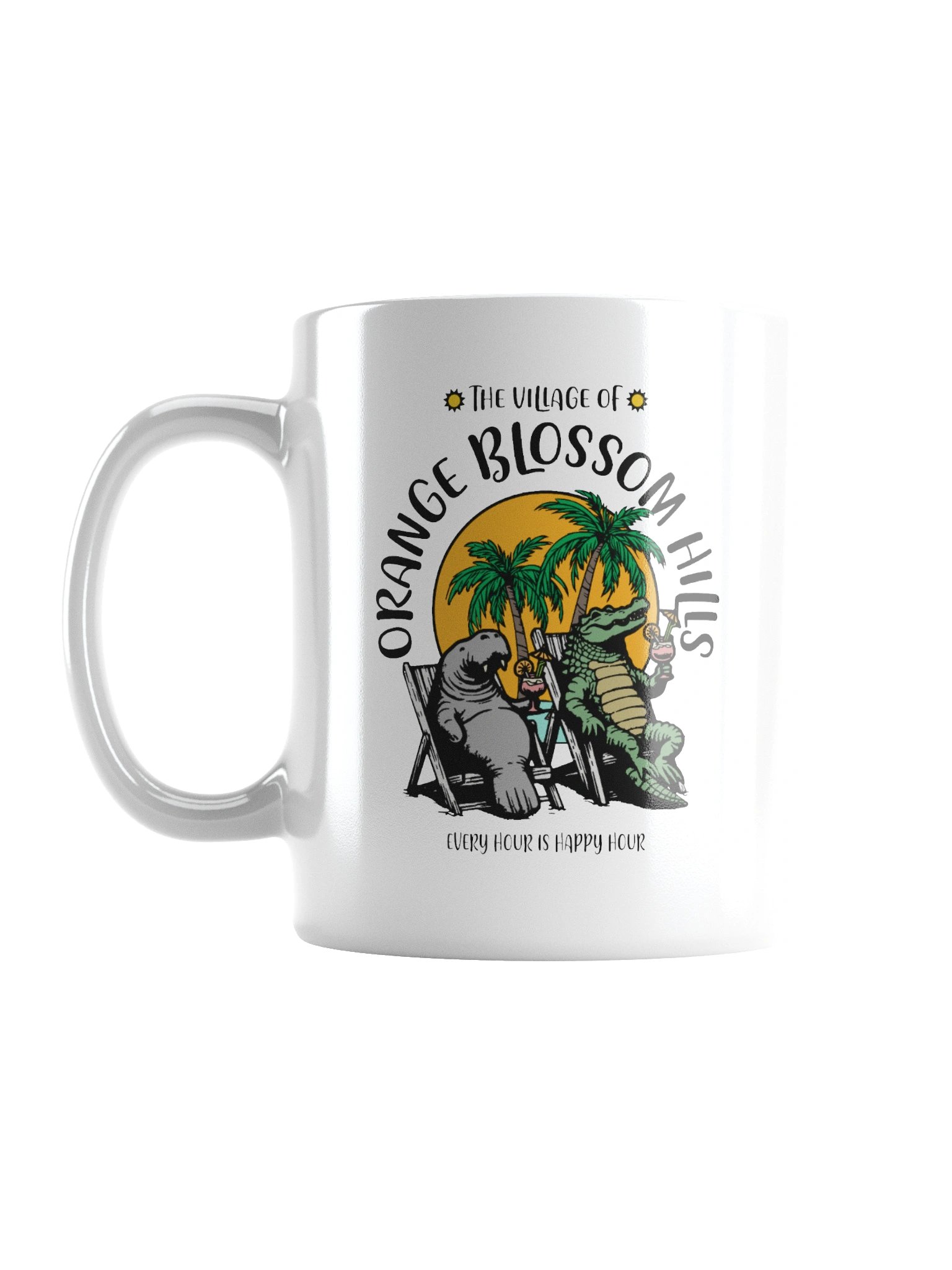 The Village of Orange Blossom Hills TV Florida USA Fun Manatee Alligator Design Coffee Mug product image (1)