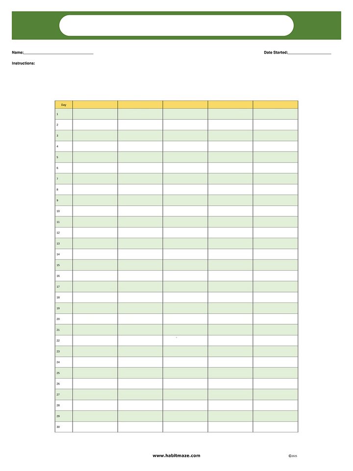 30 Day Blank Planner Chart (5 columns) product image (1)