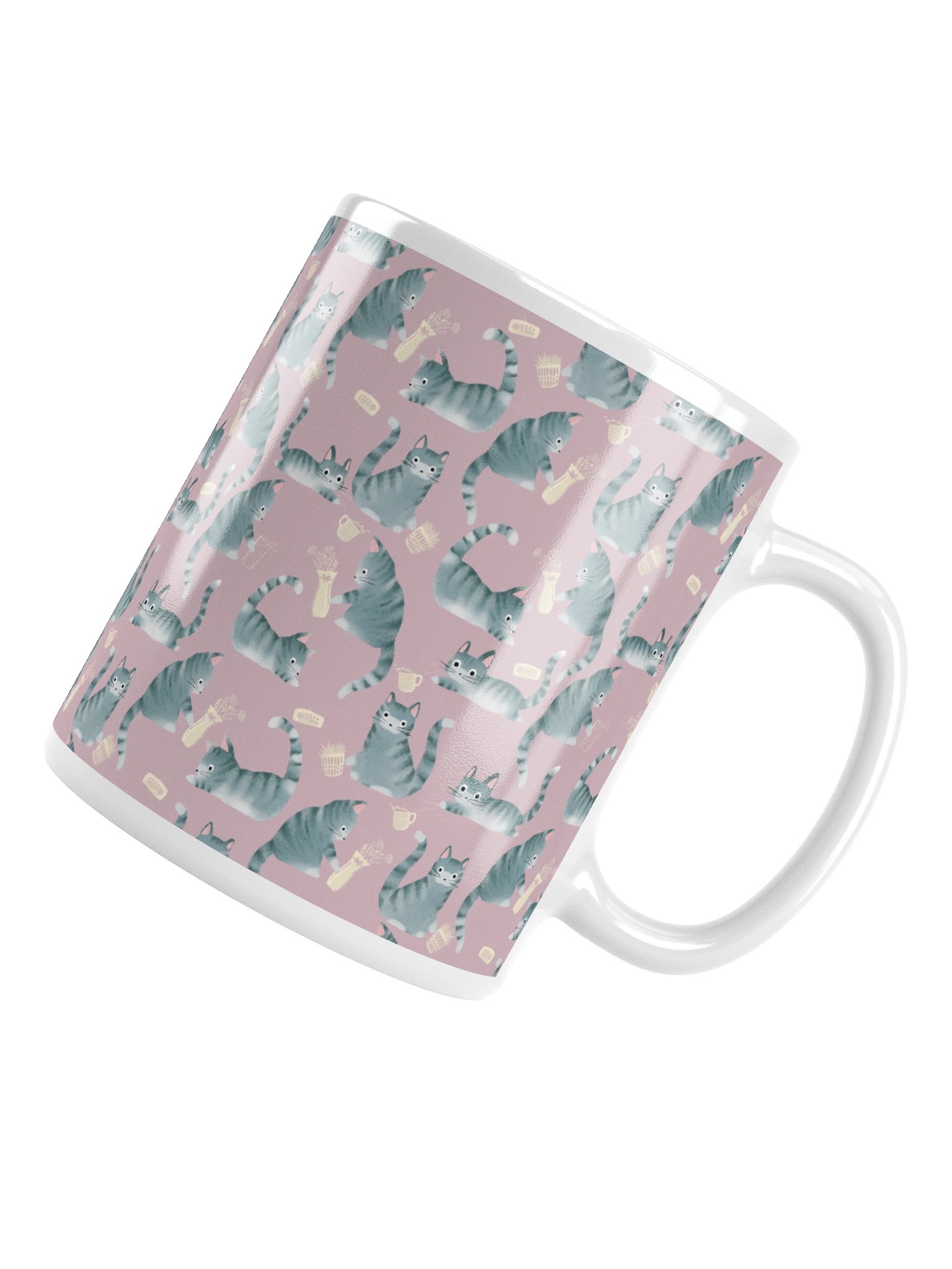 Bad Grey Tabby Cats Knocking Stuff Over Coffee Mug, Pink product image (4)