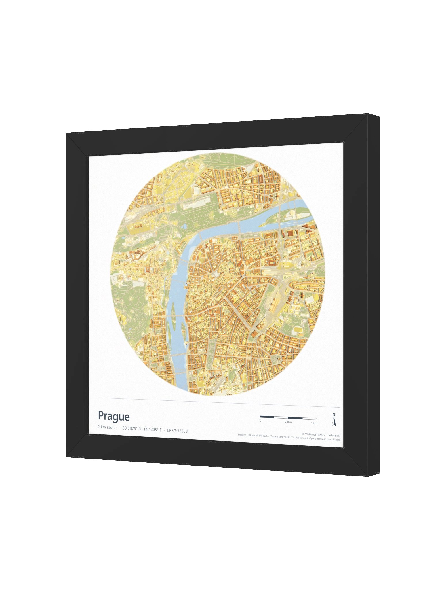 Prague — Path-Traced 3D Orthophoto City Map · Framed Matte Poster product image (2)
