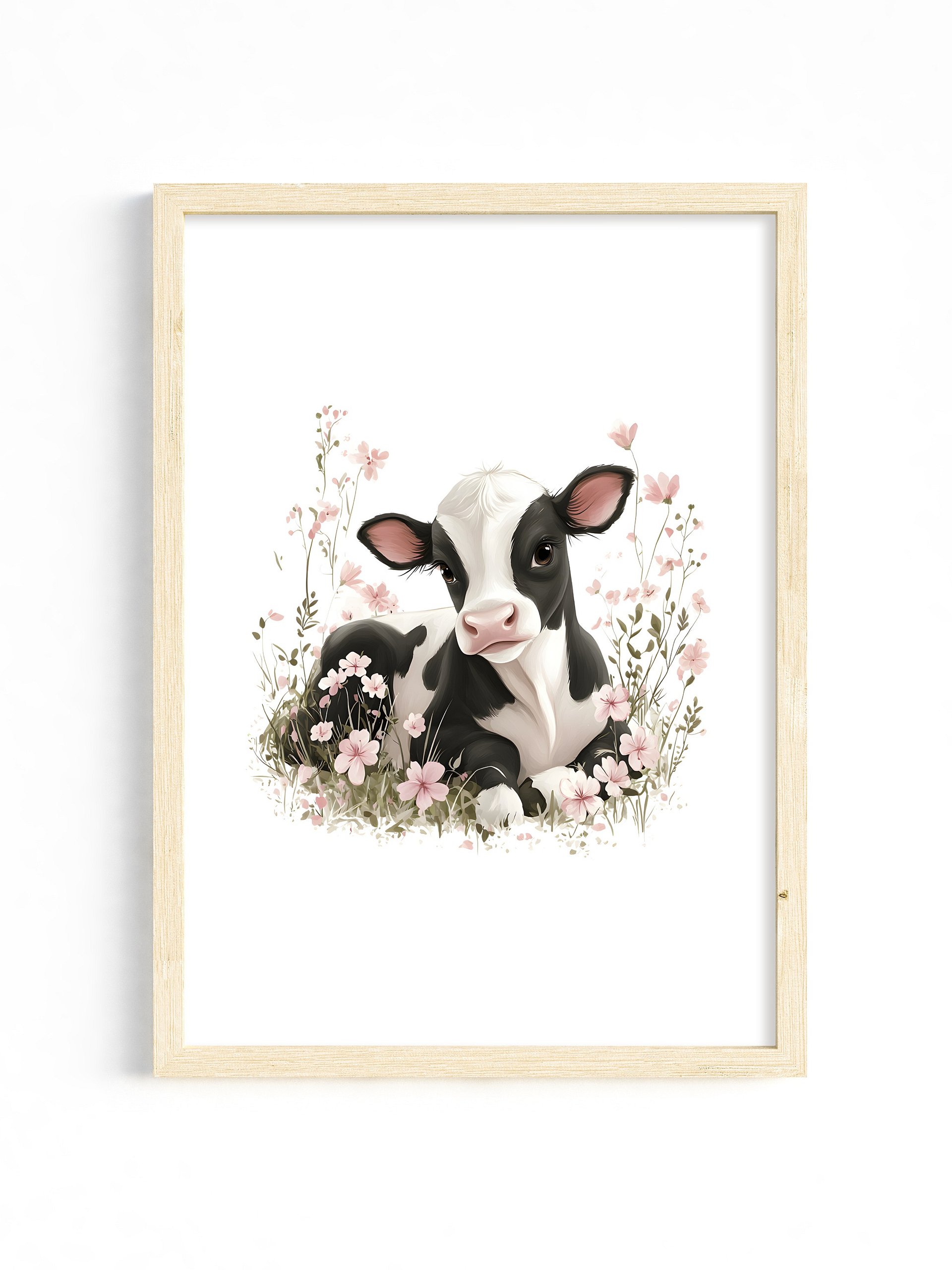 Holstein Cow in Pink Florals Farm Print product image (1)