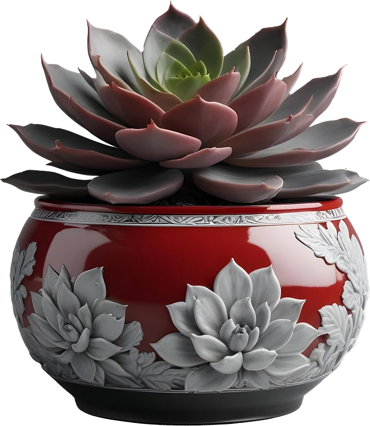 Chinese Succulent Planter – Graceful Floral Motif PNG product image (1)