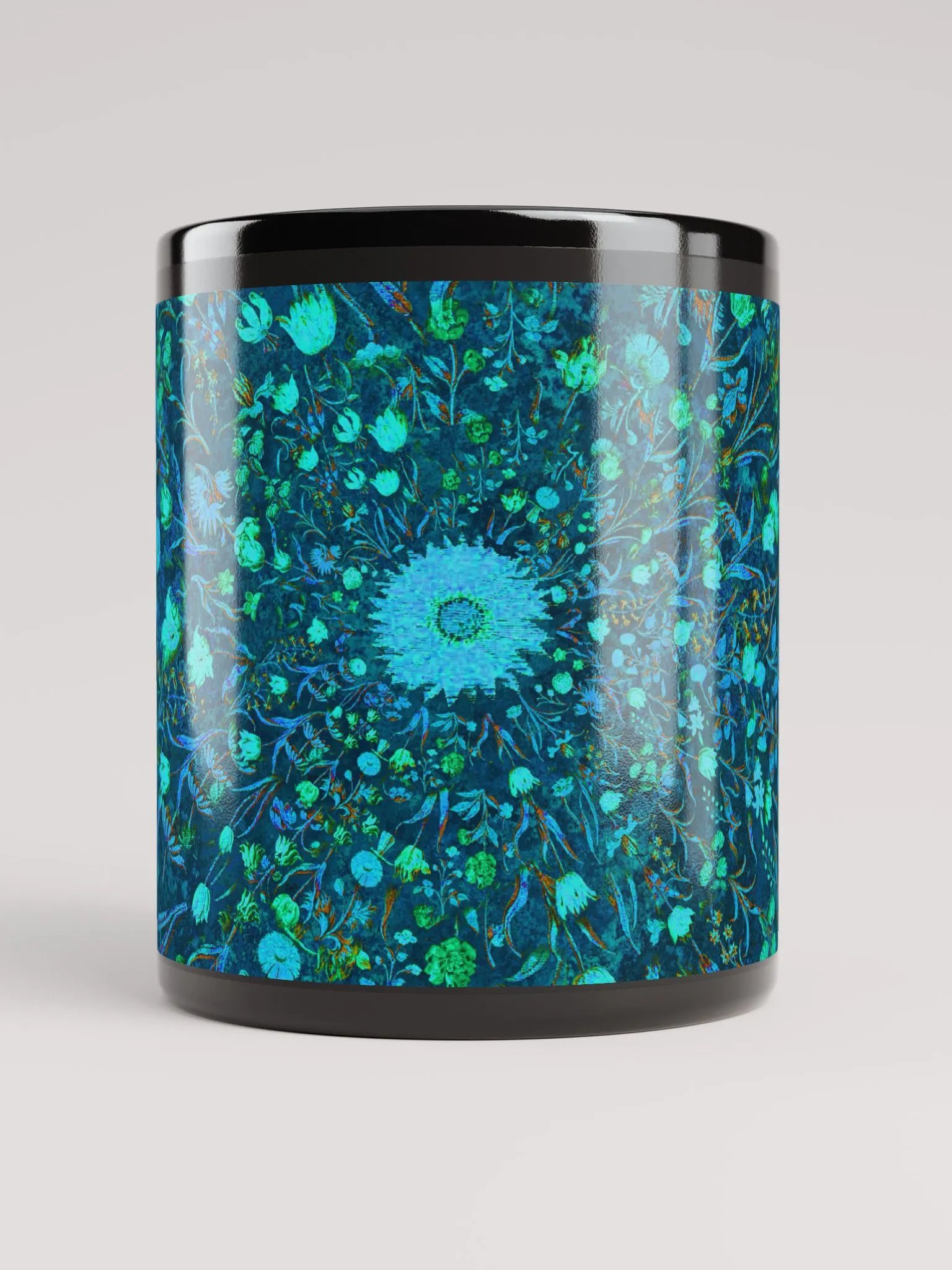 Blue Green Medieval Flowers Black Coffee Mug product image (9)