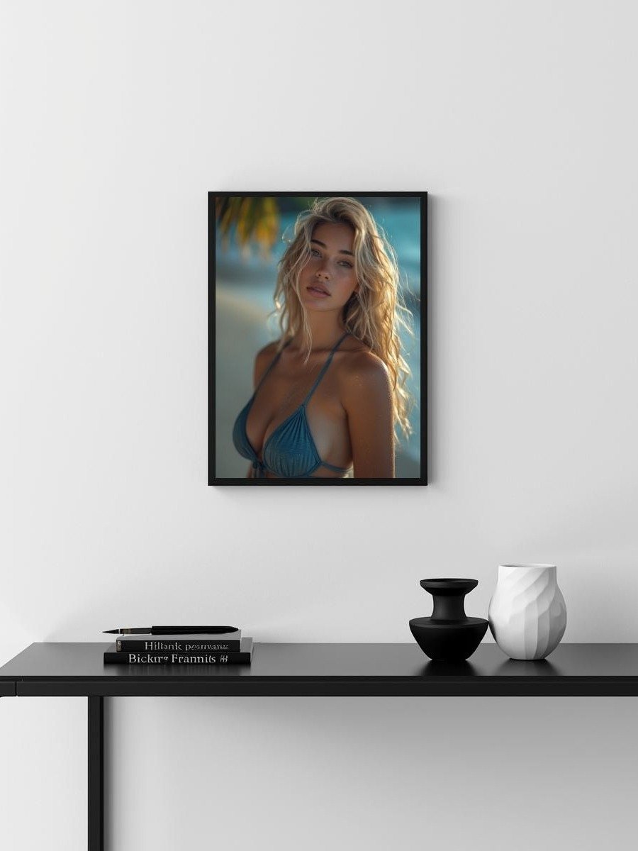 Blonde Beach Model 8x10 Metal Wall Art – Teal Bikini Tropical Metal Poster ( product image (3)