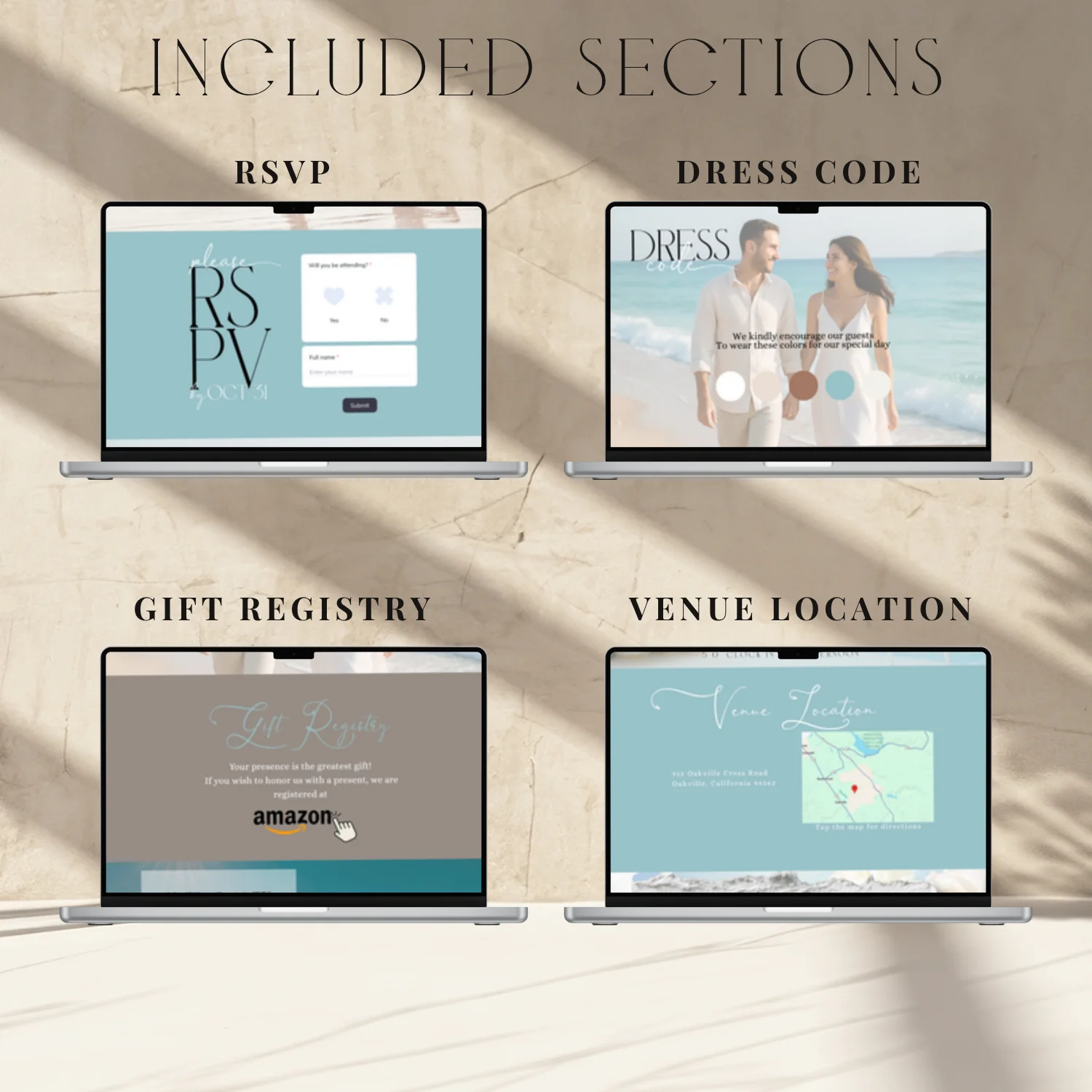 Beach Wedding Website Template | Coastal Ocean Theme | Editable Canva Template | Destination Wedding | RSVP Website | 5x7 Invite Included product image (4)