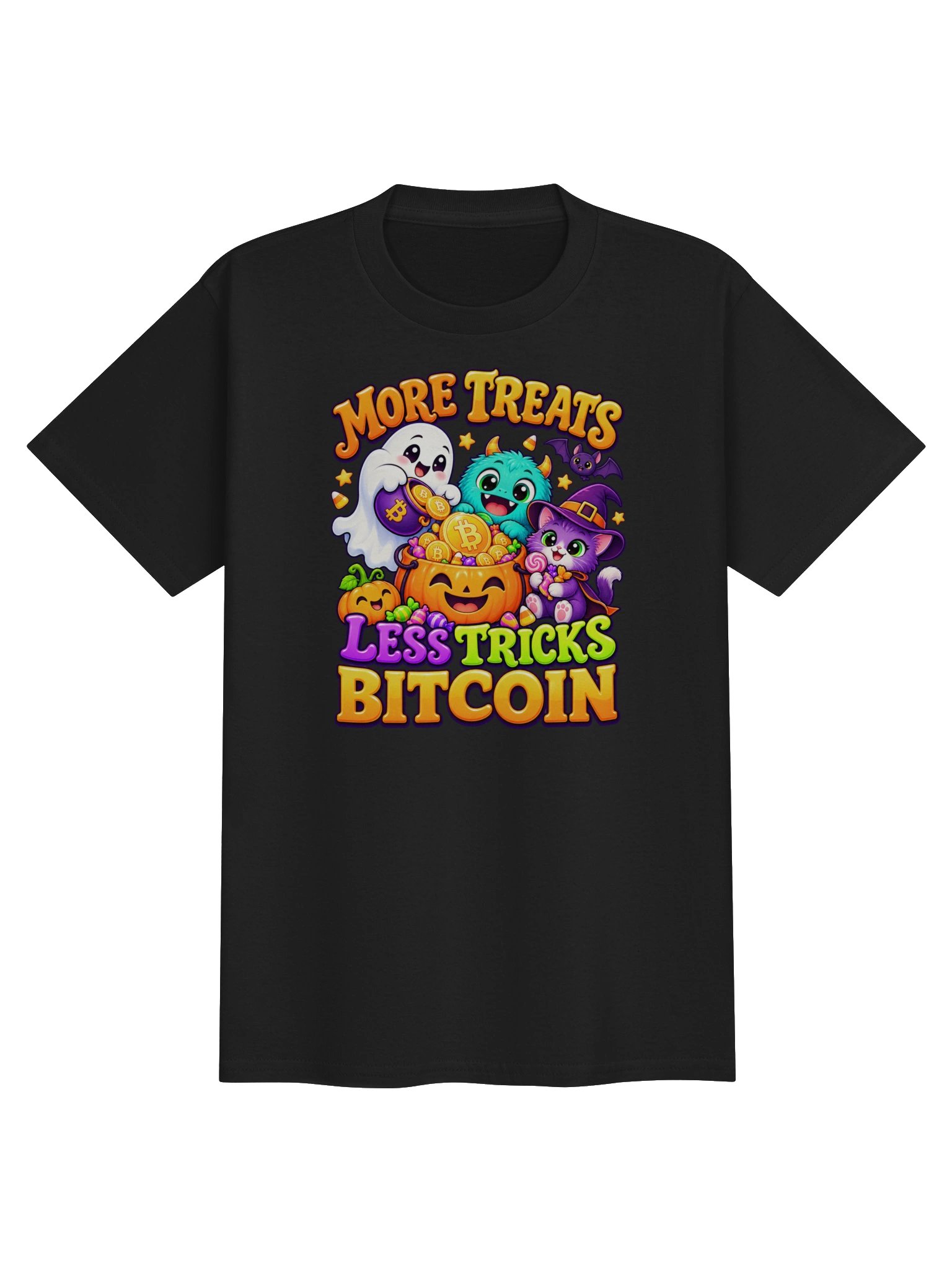 More Treats, Less Tricks — Youth Bitcoin Halloween Tee product image (1)