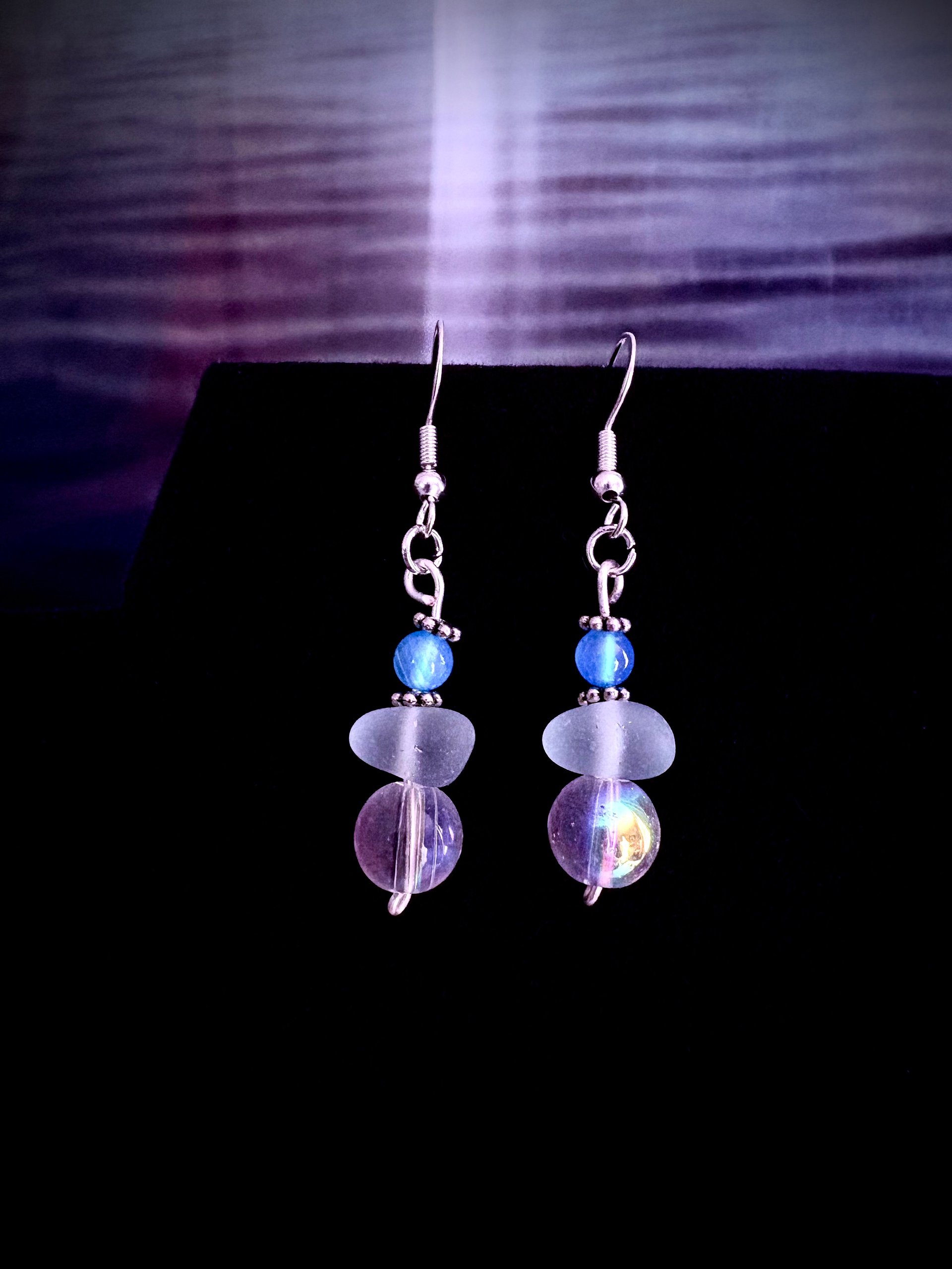 MFD-00260 | Blue Mist Drift | Pebble Sea Glass Earrings | Sterling Silver Hooks | Handmade Jewelry by Monique Faella Designs™ product image (4)