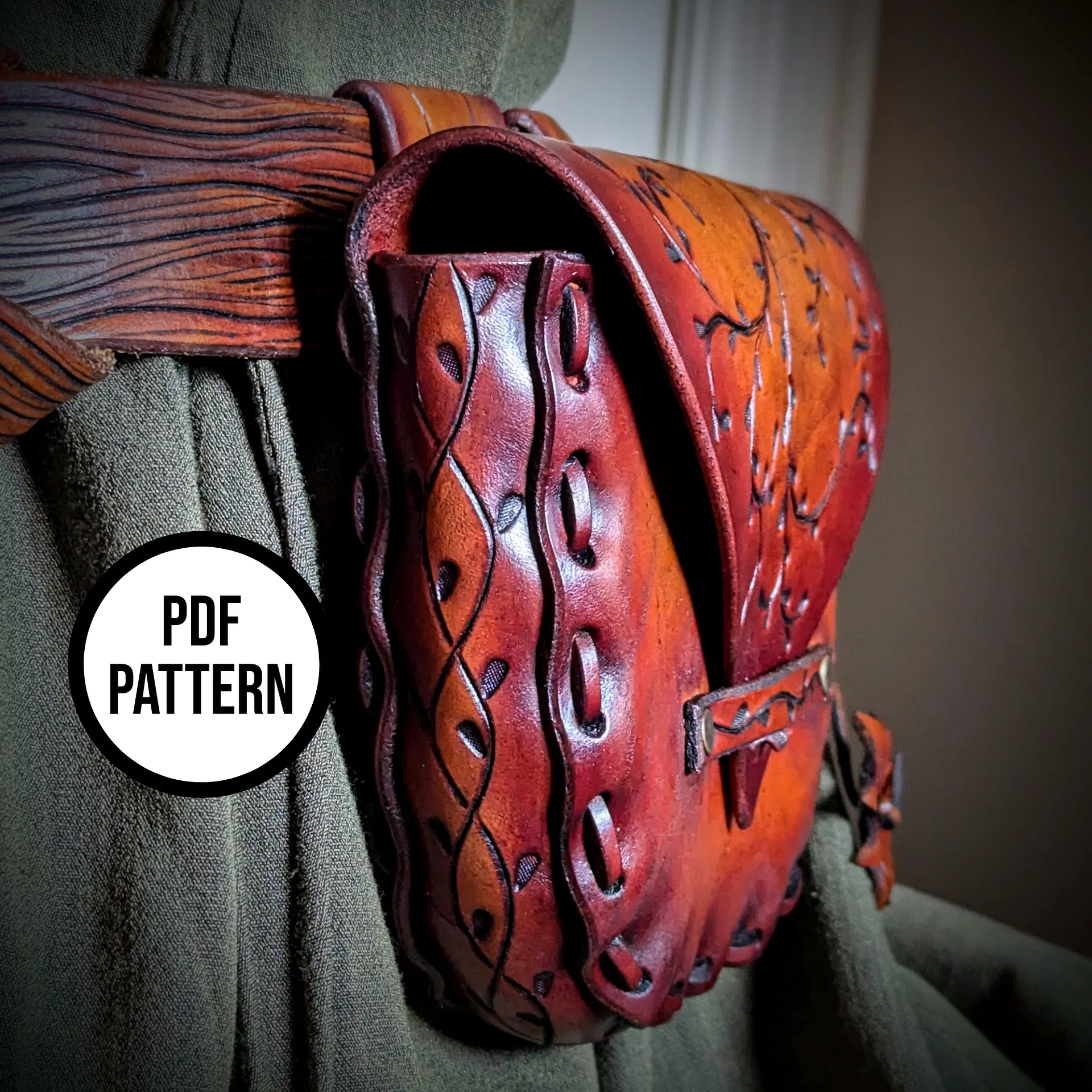 Leather Belt Pouch with Tooled Vines - PDF Pattern for Leatherwork product image (6)