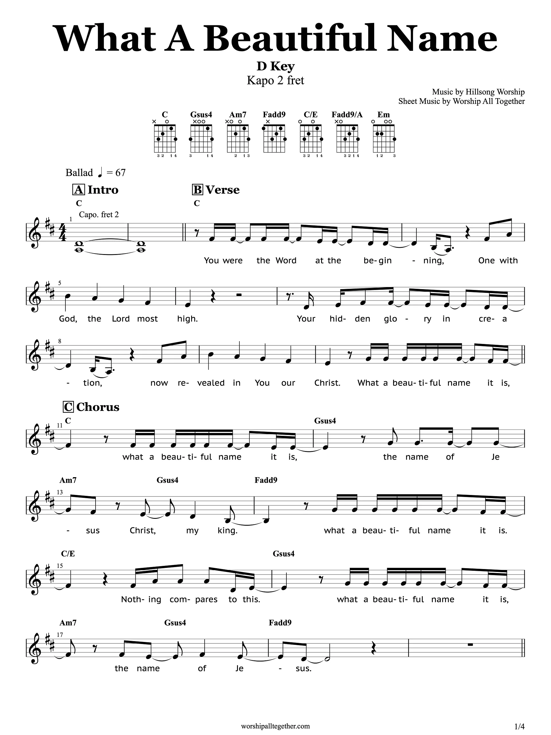 What A Beautiful Name - Hillsong Worship | Sheet Music, Chord, Lyrics product image (1)
