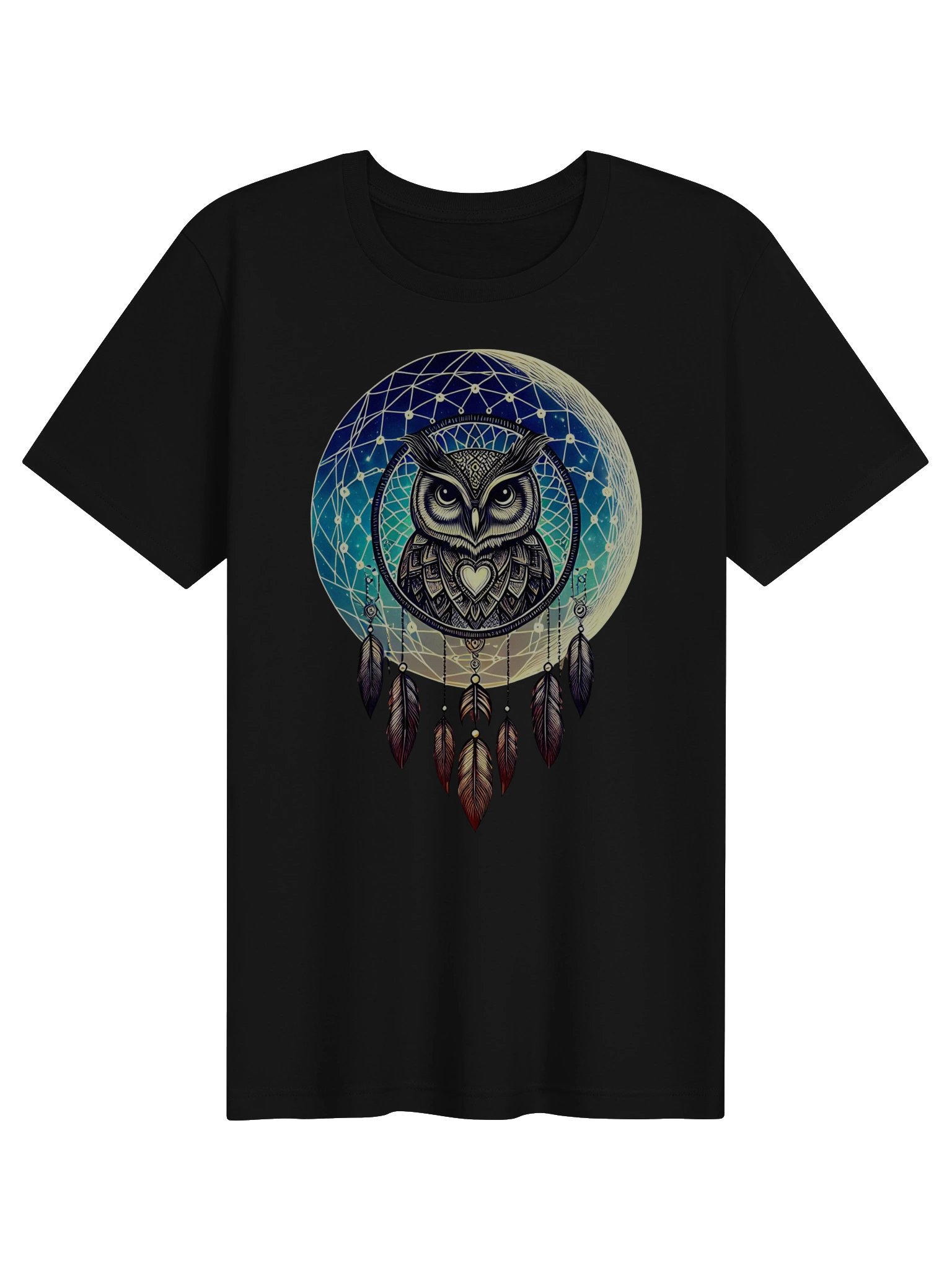 🌙 Lunar Owl Dreamcatcher T-Shirt – Mystical Moon & Feathers Design | Celestial Boho Spirit Animal Tee product image (11)