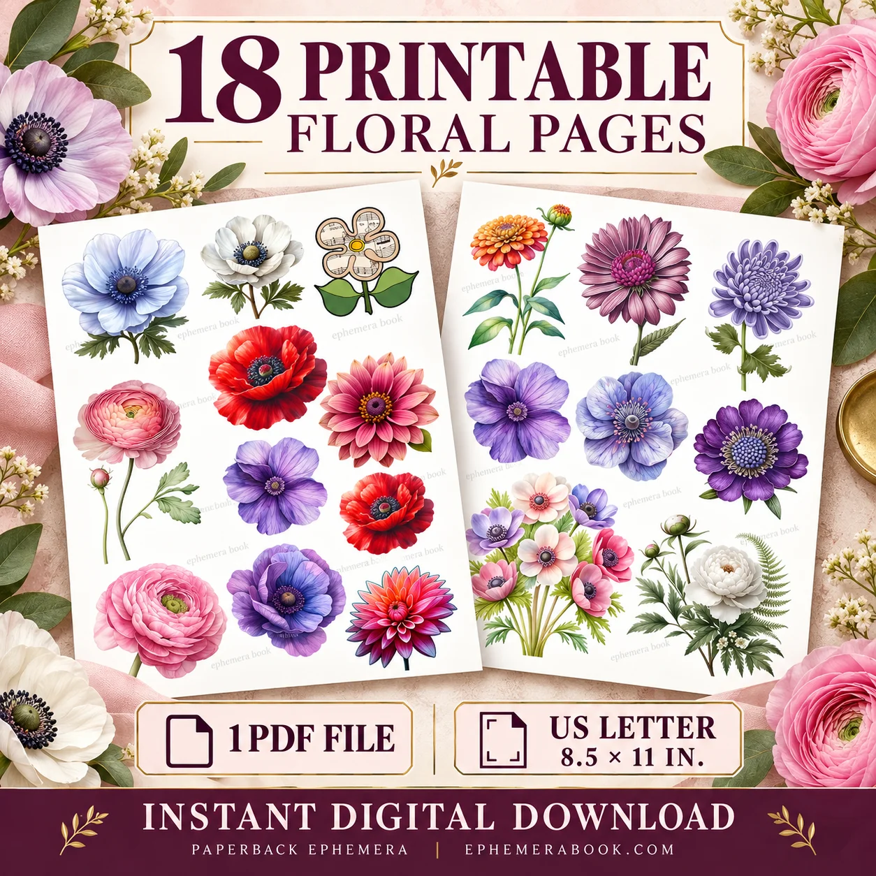 Floral Ephemera Printable PDF, 18 Pages | Ephemera Book product image (2)