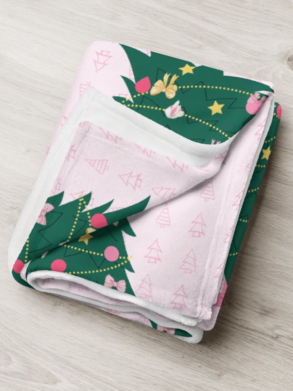 Pink and Green Christmas Tree Throw Blanket product image (2)