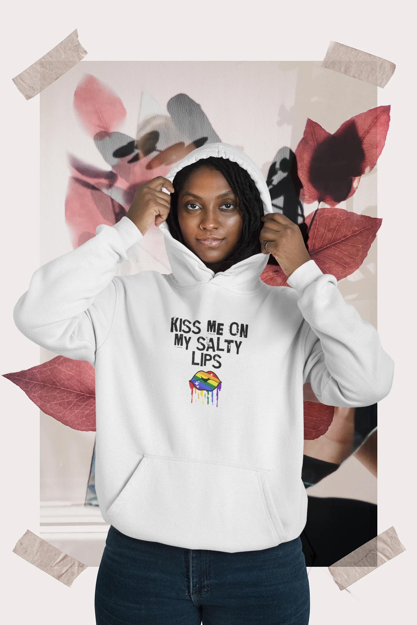 LGBTQ+ Hoodie Kiss Me On My Salty Lips Rainbow (White) product image (14)