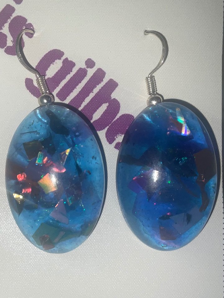 Blue Hologram Oval dangle Earrings product image (1)