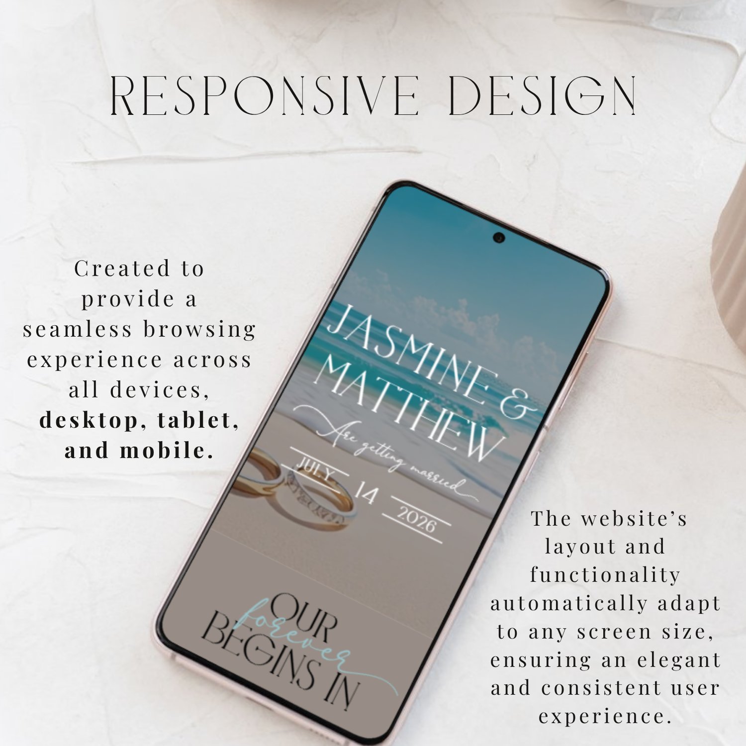 Beach Wedding Website Template | Coastal Ocean Theme | Editable Canva Template | Destination Wedding | RSVP Website | 5x7 Invite Included product image (2)