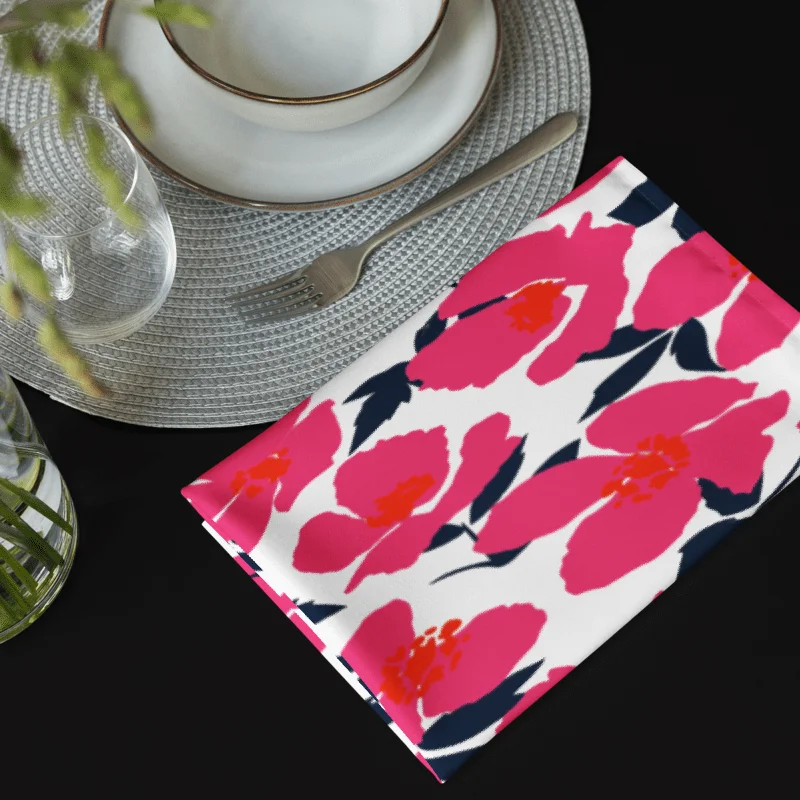 Fuchsia Navy Abstract Floral Napkin Set (4) – 20"x20", Soft Broadcloth, Modern Design product image (2)
