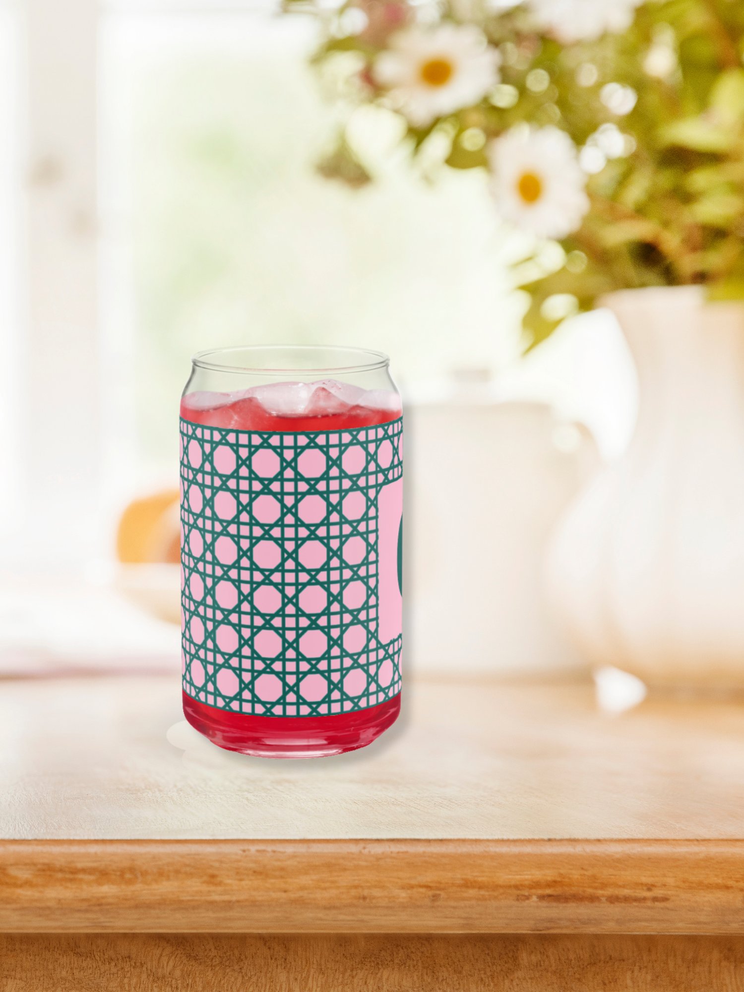 Cannage Green Pink Initial C Can-Shaped Glass product image (3)